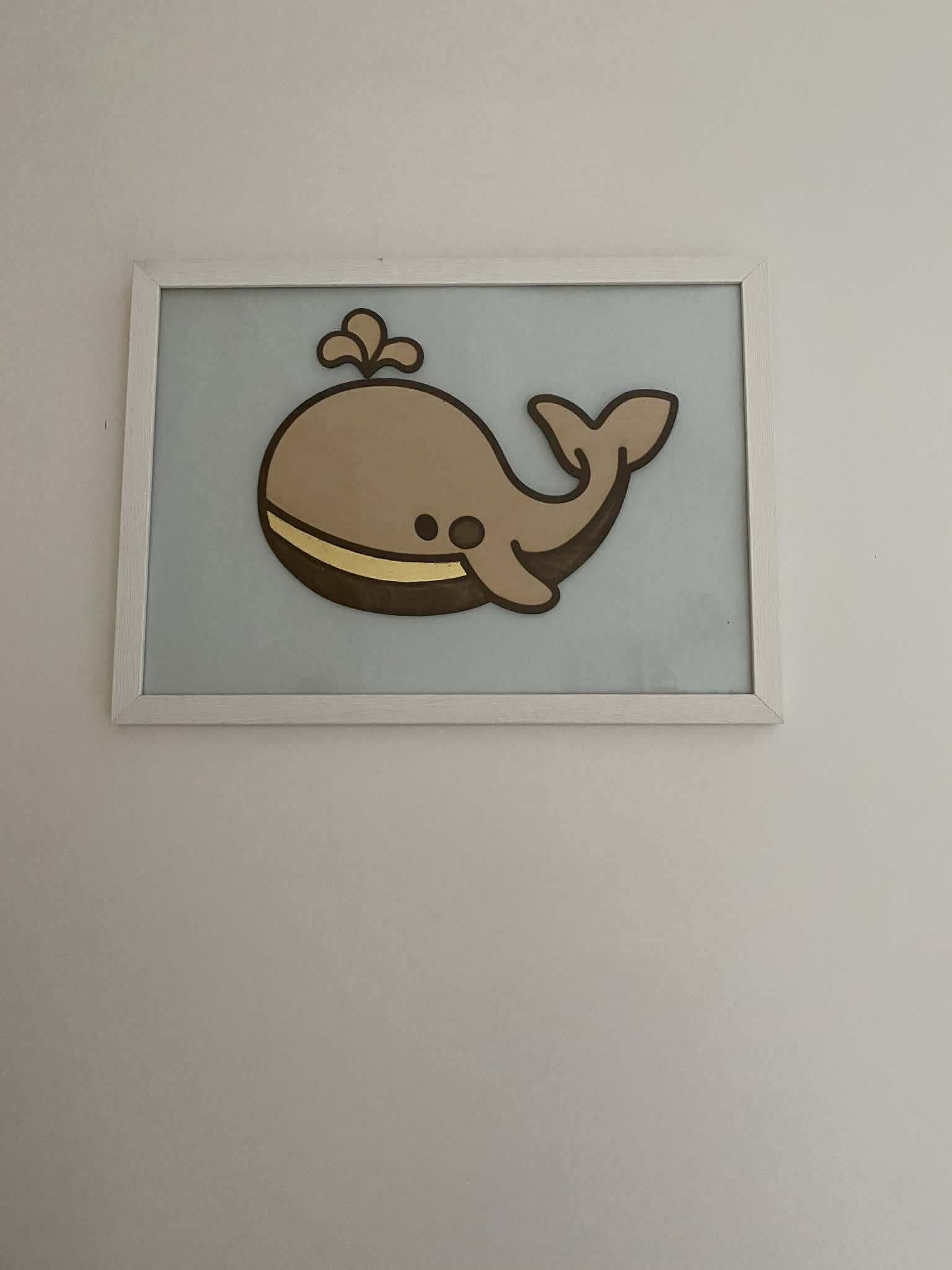 cadre-bois-or-baleine-mer-ocean-marin-tableau-décoration - chambre - enfant