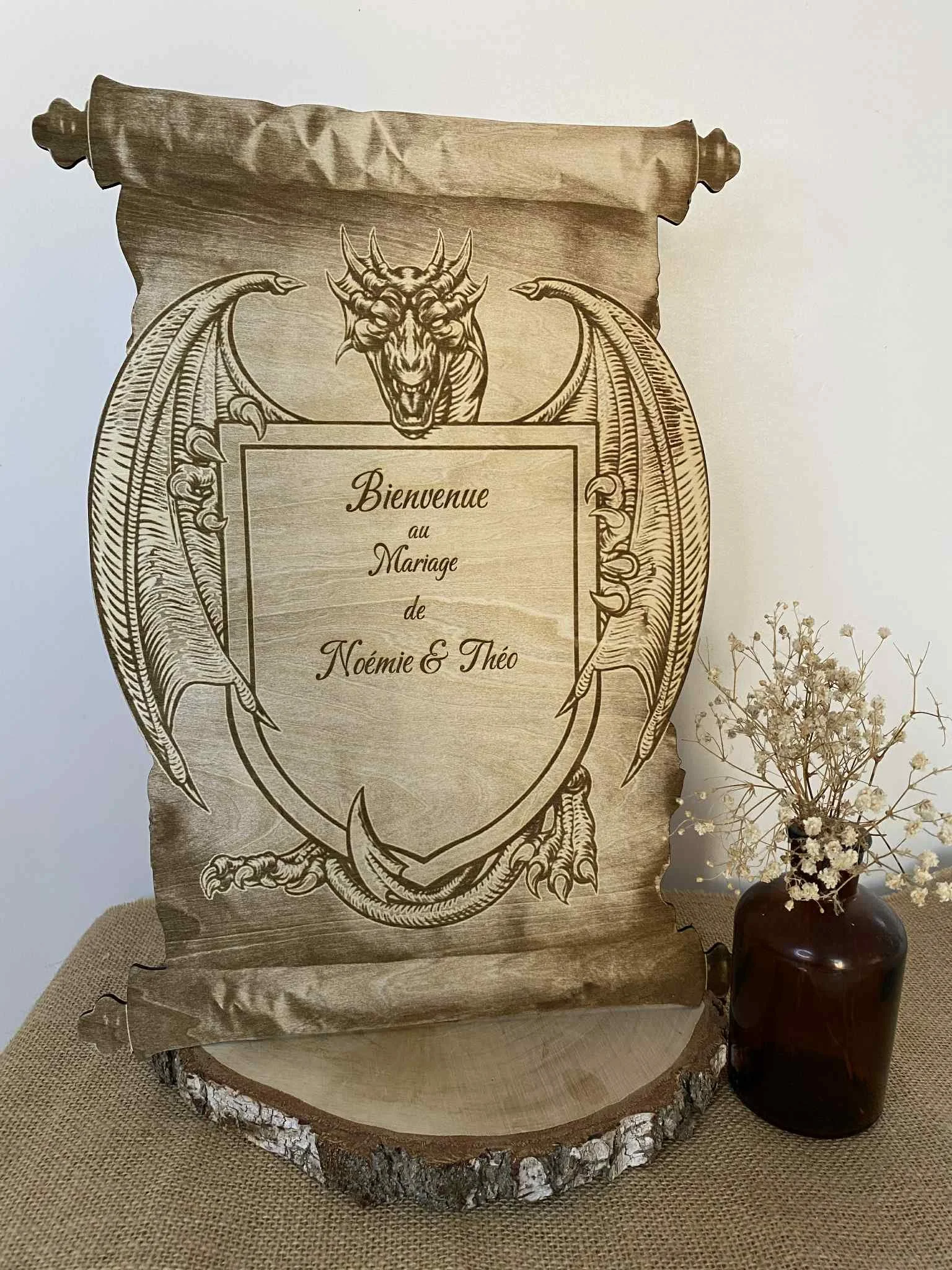 Panneau de bienvenue mariage en bois – Thème médiéval
