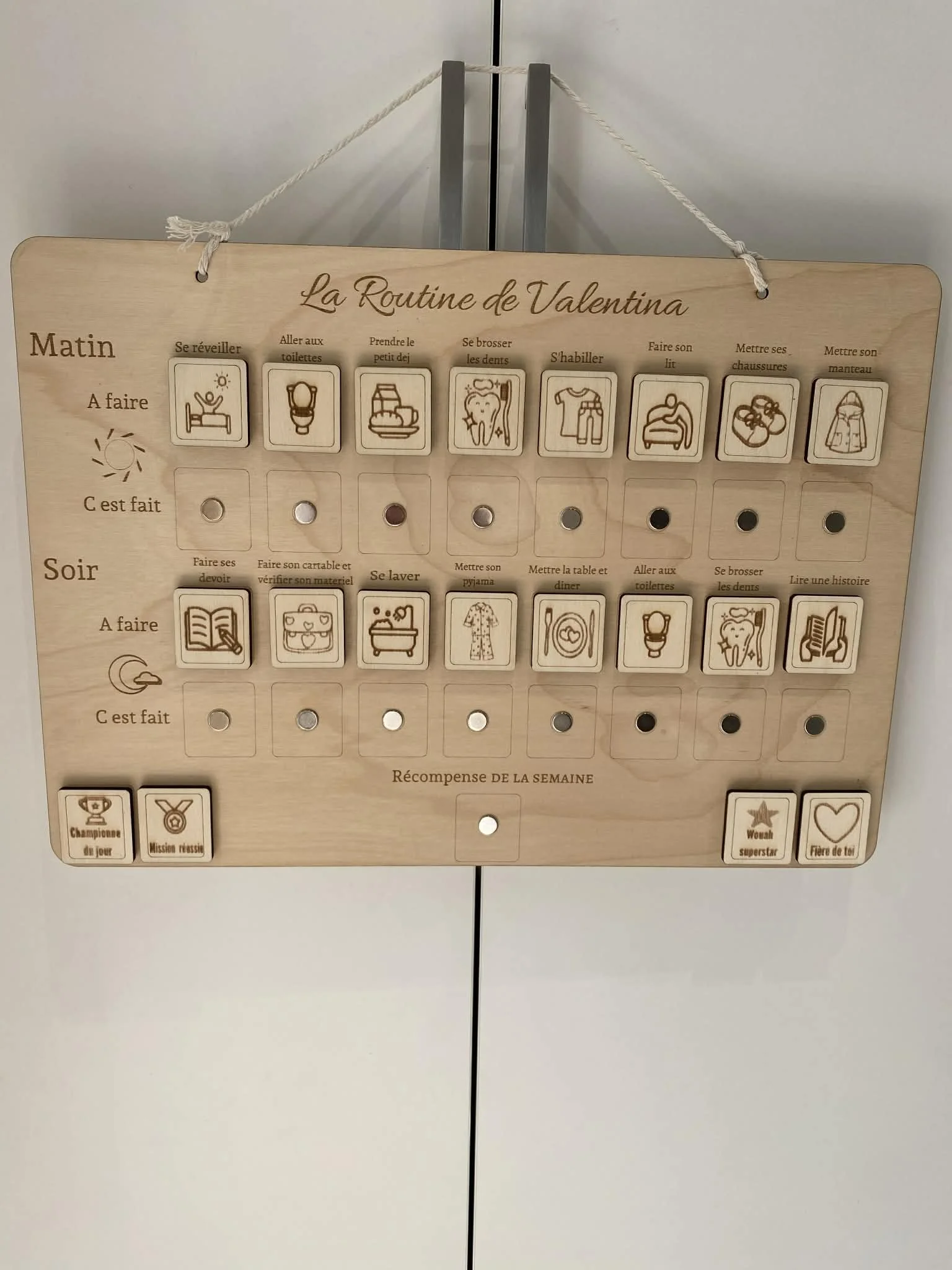 tableau routine - panneau - routine - enfants - matin - soir - bois - personnalisé - autonomie enfant