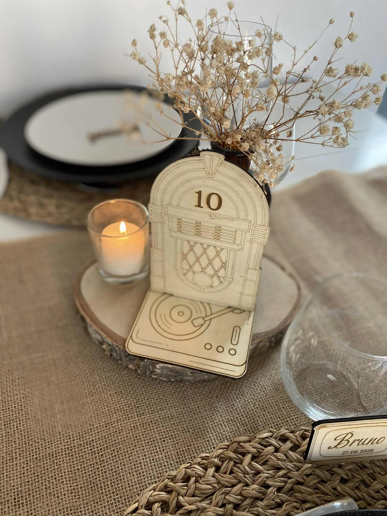Numéro de table vintage Jukebox rétro en bois