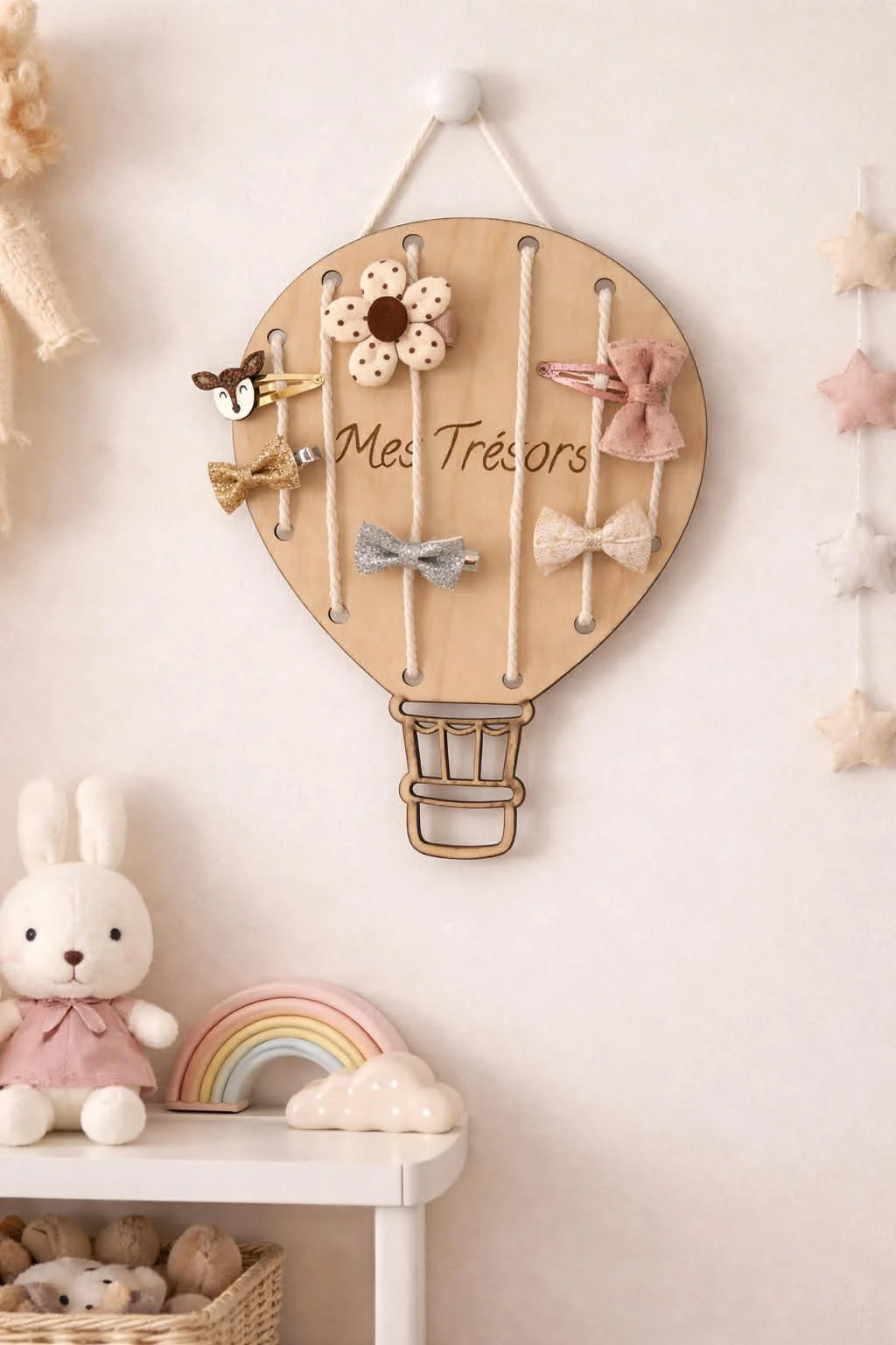 Porte-barrette-support-suspension-rangement-décormation-bois-fille-enfant-pratique