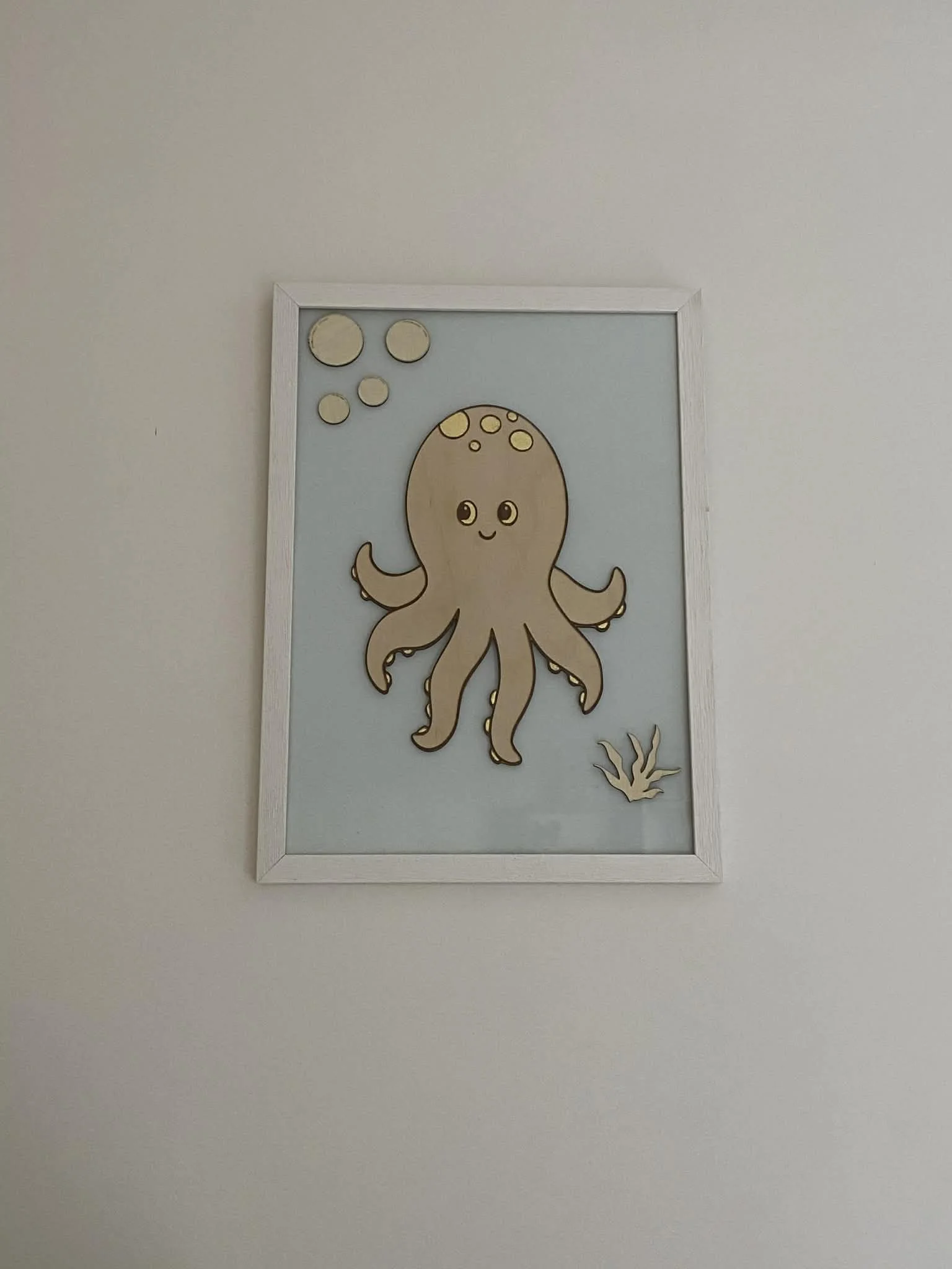 cadre-bois-or-poulpe-pieuvre-decoration-chambre-enfant-thème-mer-cadeau