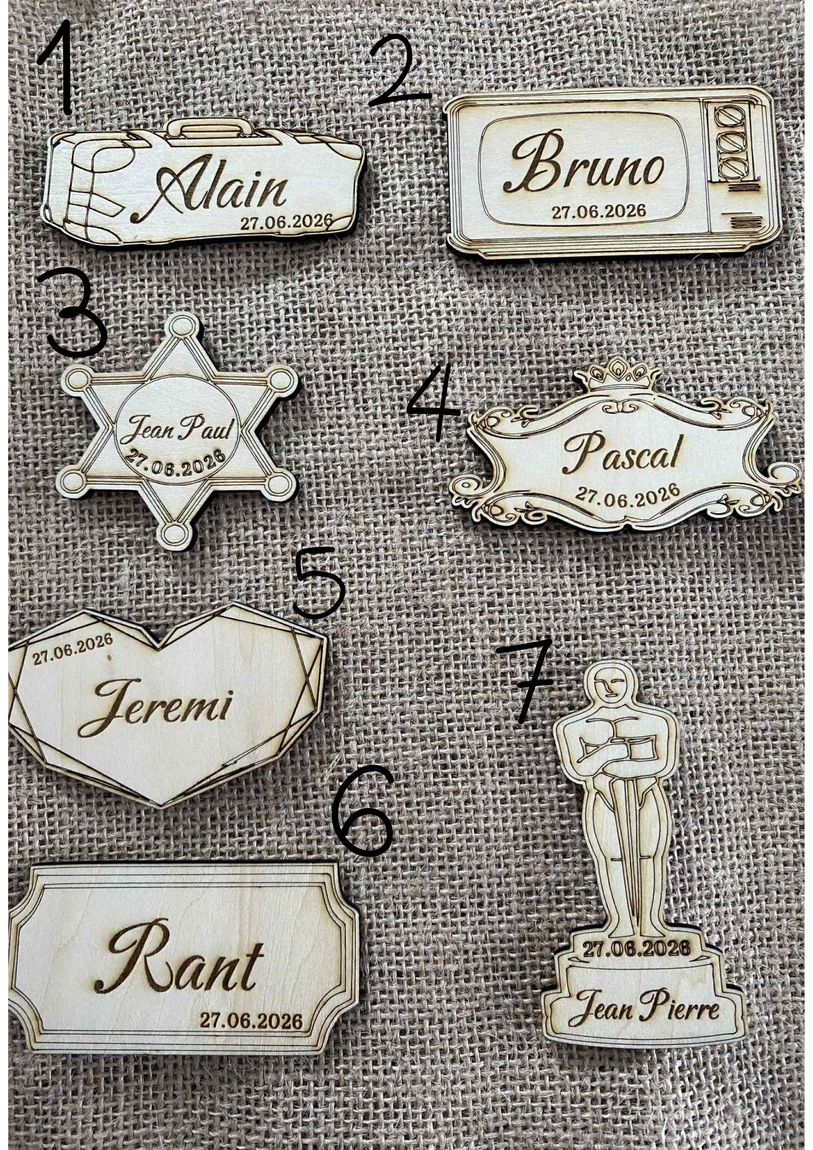 Marques places en bois avec magnet