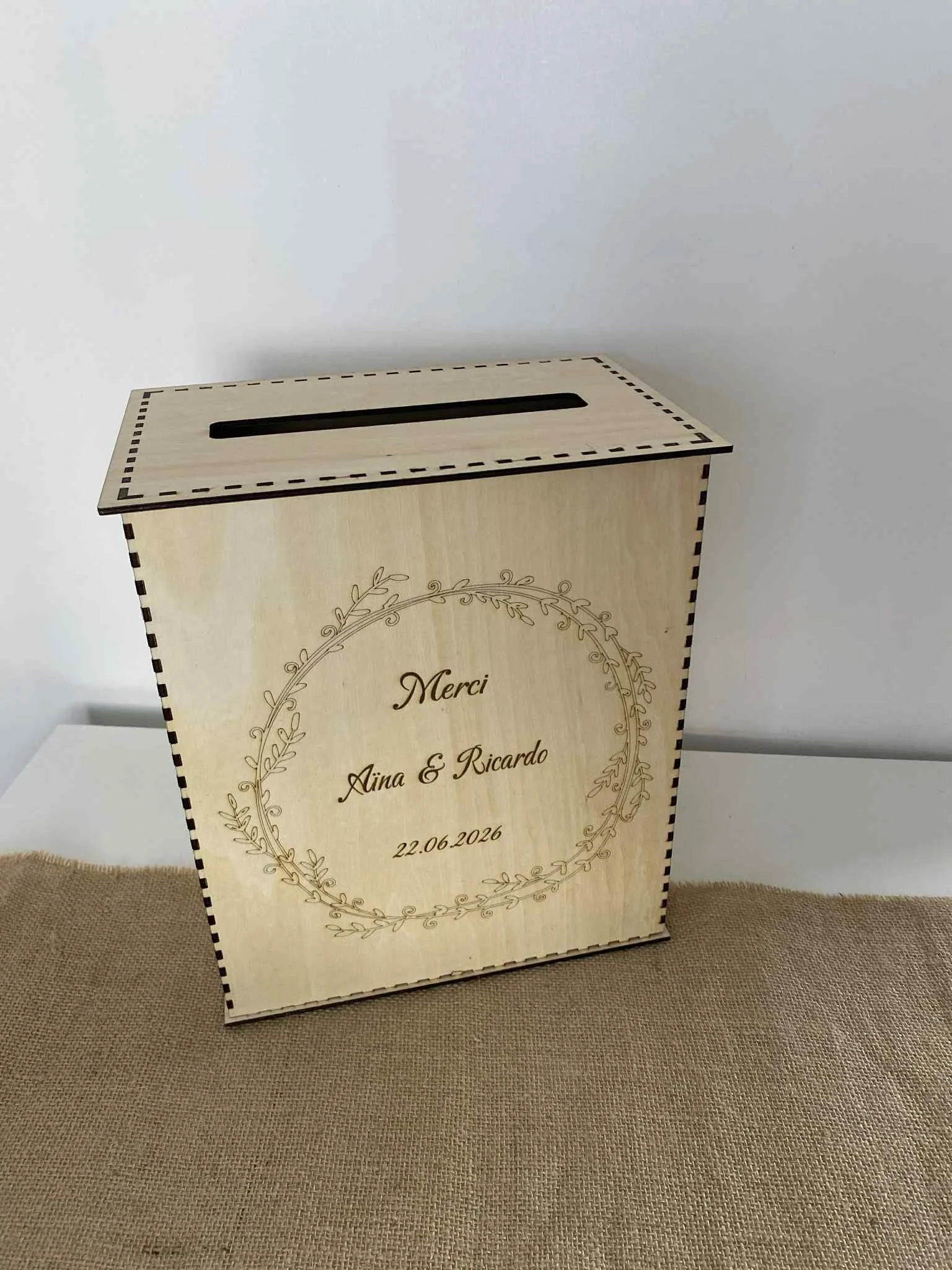 Boite à enveloppe thème champêtre en bois - personnalisable