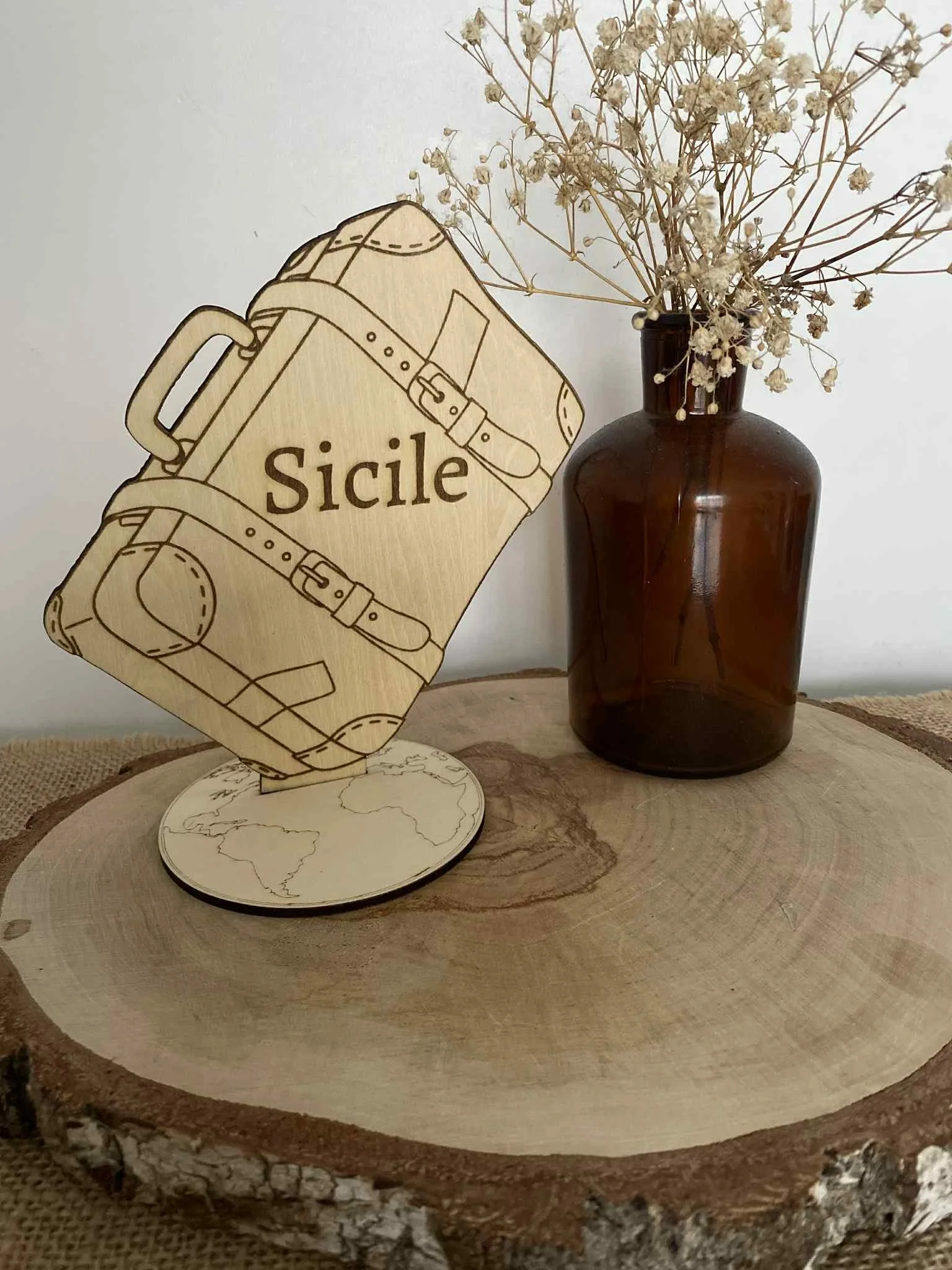 Valise-thème voyage-personnalisé - pays - aventure-anniversaire-terre-bois