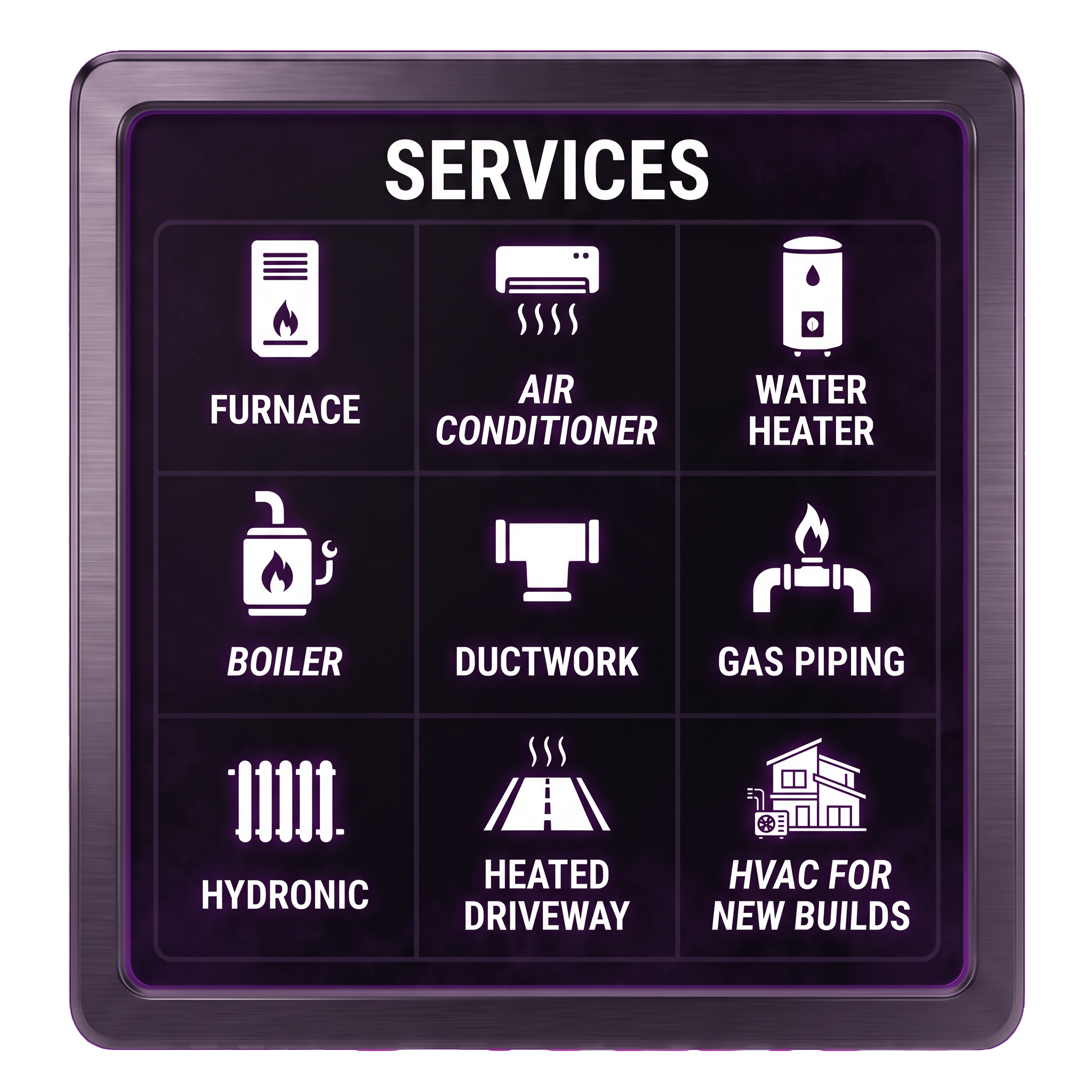 Services offered by PURPL, a HVAC company operating out of Kitchener, Ontario.