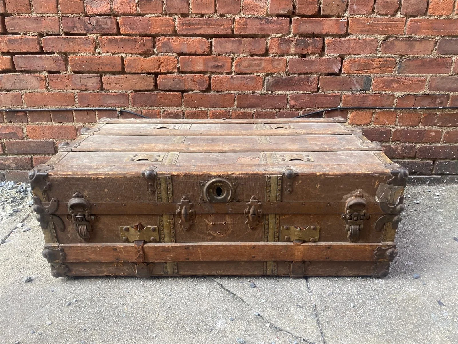 Antique Medium Size Solid Wood  and Bras Trunk.jpg