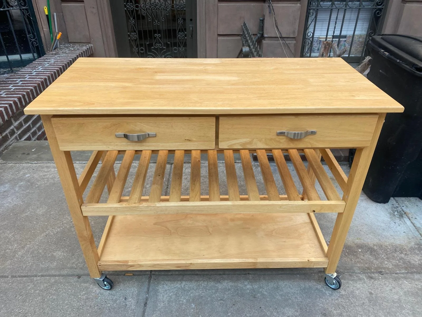 Solid Oak Wood 2 Drawer / 2 Shelf Kitchen Cart