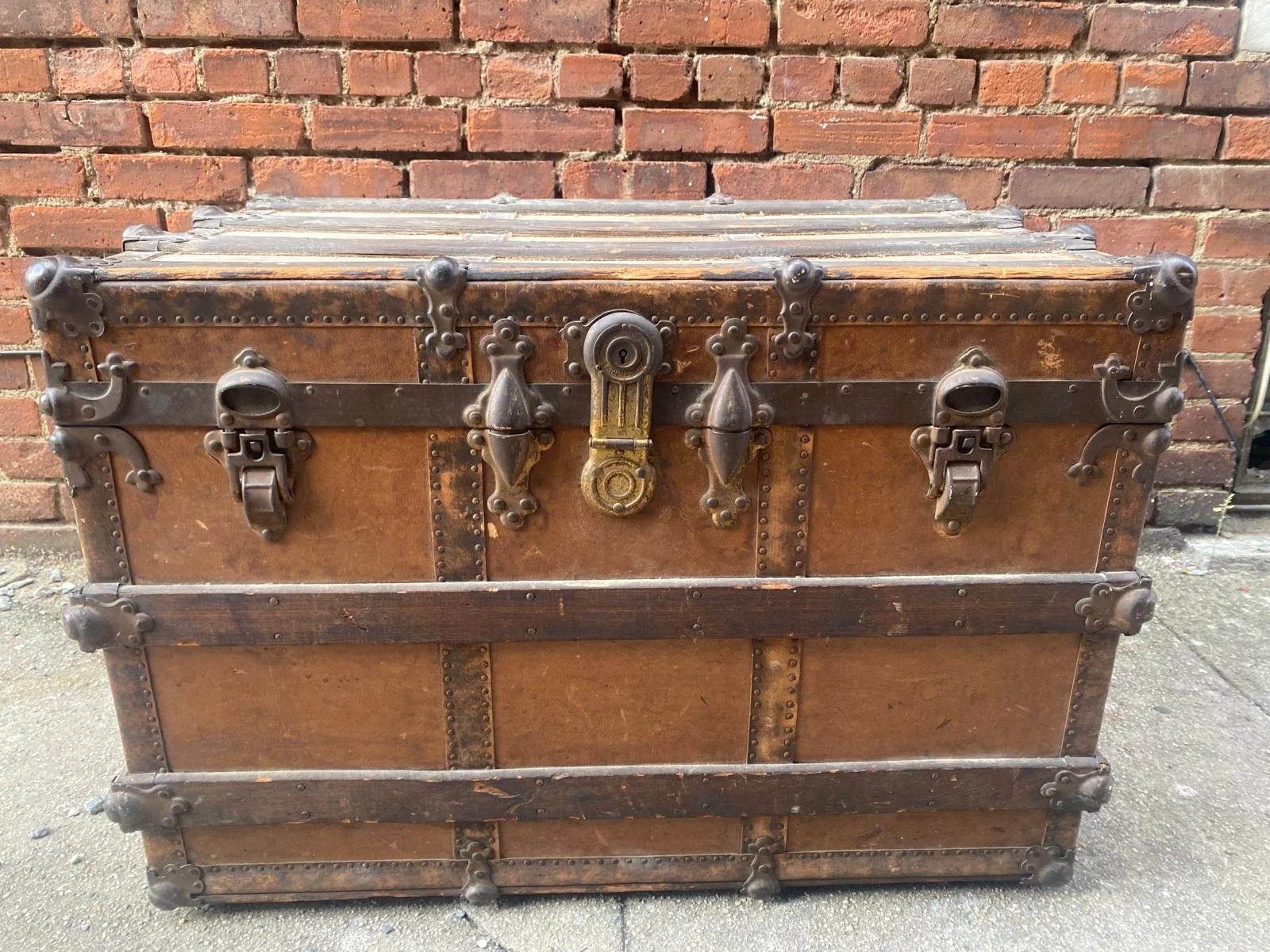 Antique Large Solid Wood and Brass Trunk (4).jpg