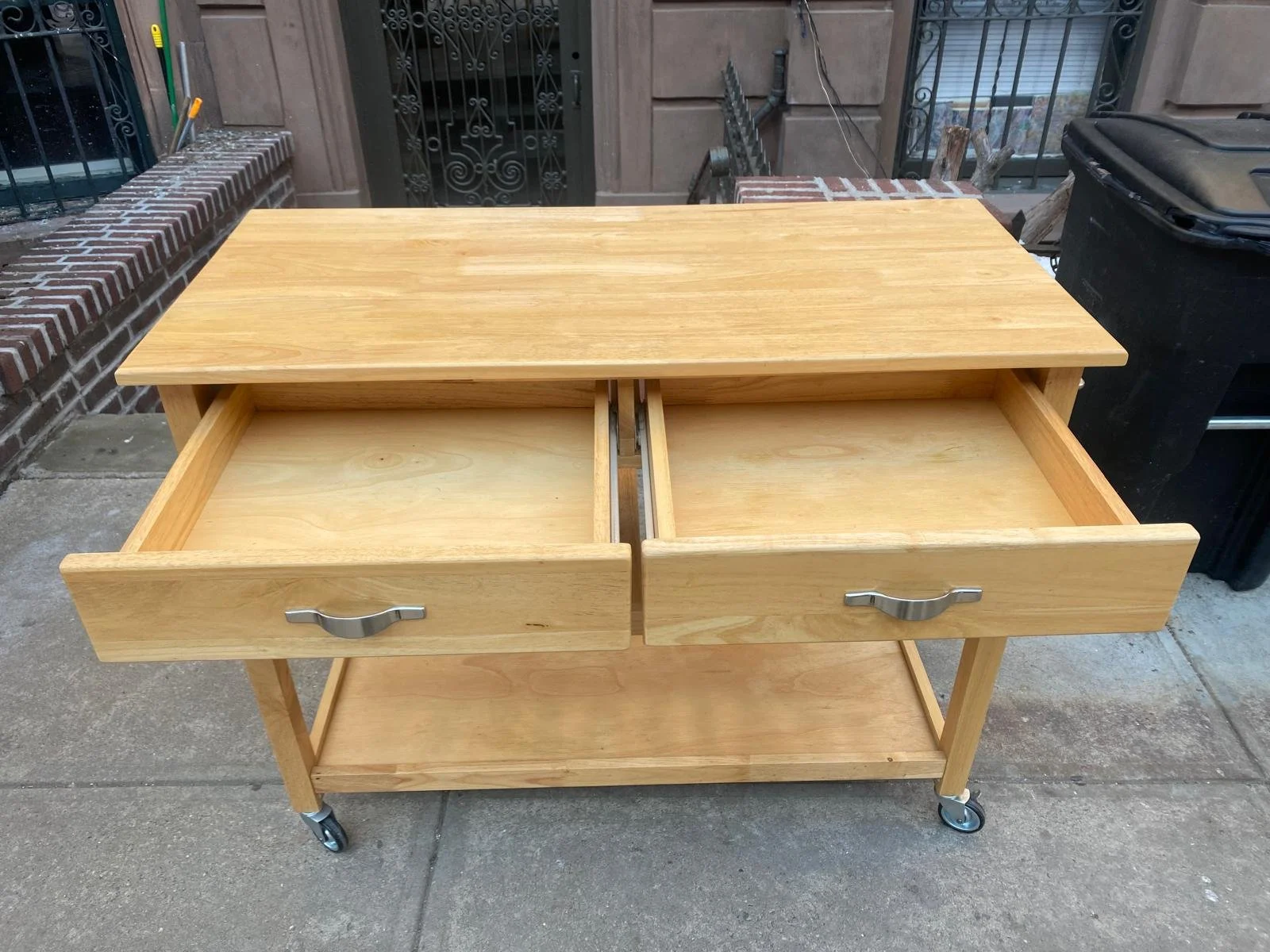 Solid Oak Wood 2 Drawer - 2 Shelf Kitchen Cart (1).jpeg