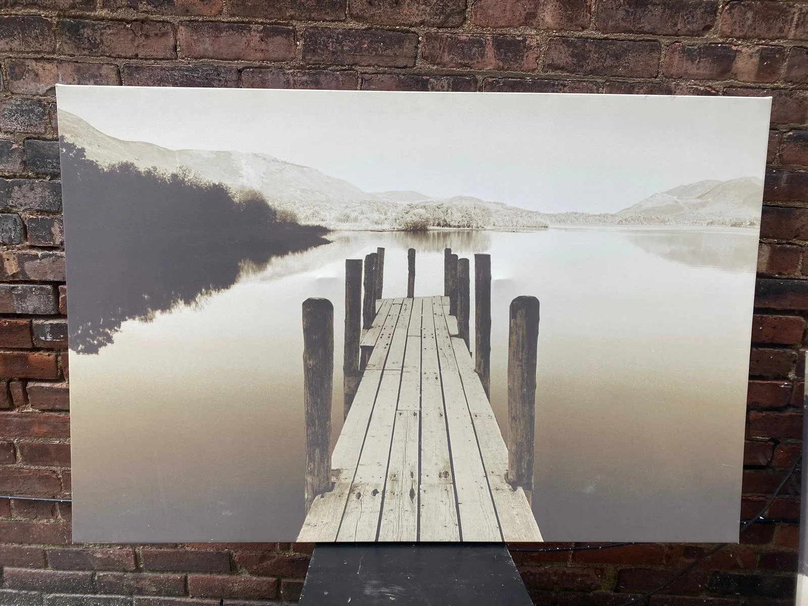 Gorgeous Still Lake and Grey Dock on Canvas
