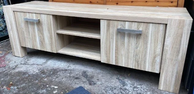 Solid Oak Light Color Hearty Entertainment Center (1).jpg