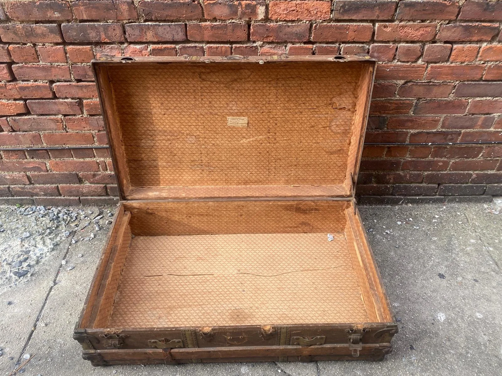 Antique Medium Size Solid Wood  and Bras Trunk (3).jpg