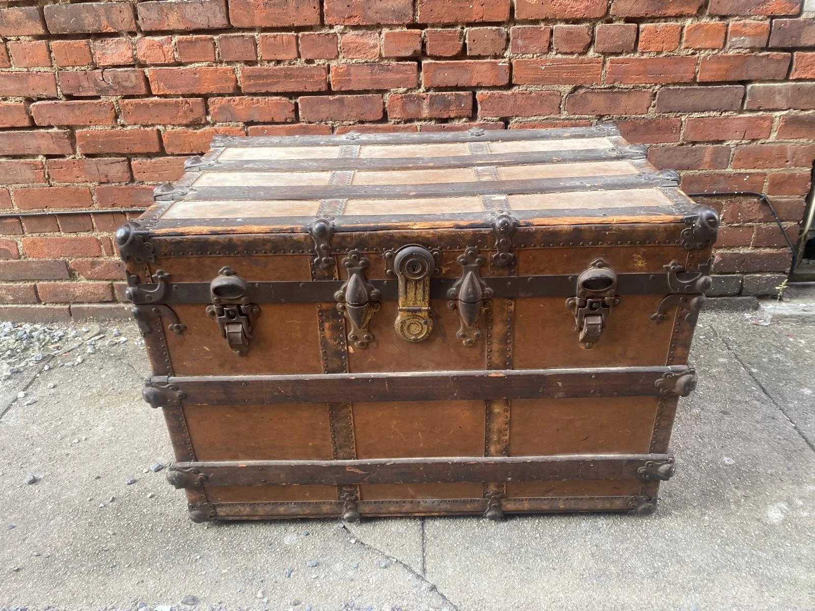 Antique Large Solid Wood and Brass Trunk.jpg