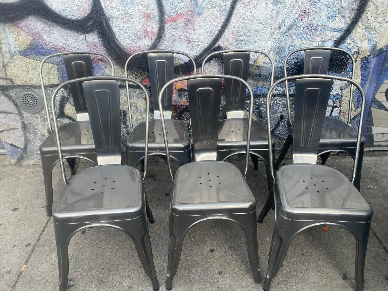 Silver Metal Stacking Dining Chairs