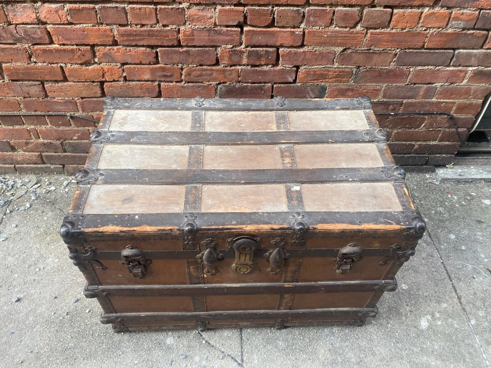 Antique Large Solid Wood and Brass Trunk (3).jpg