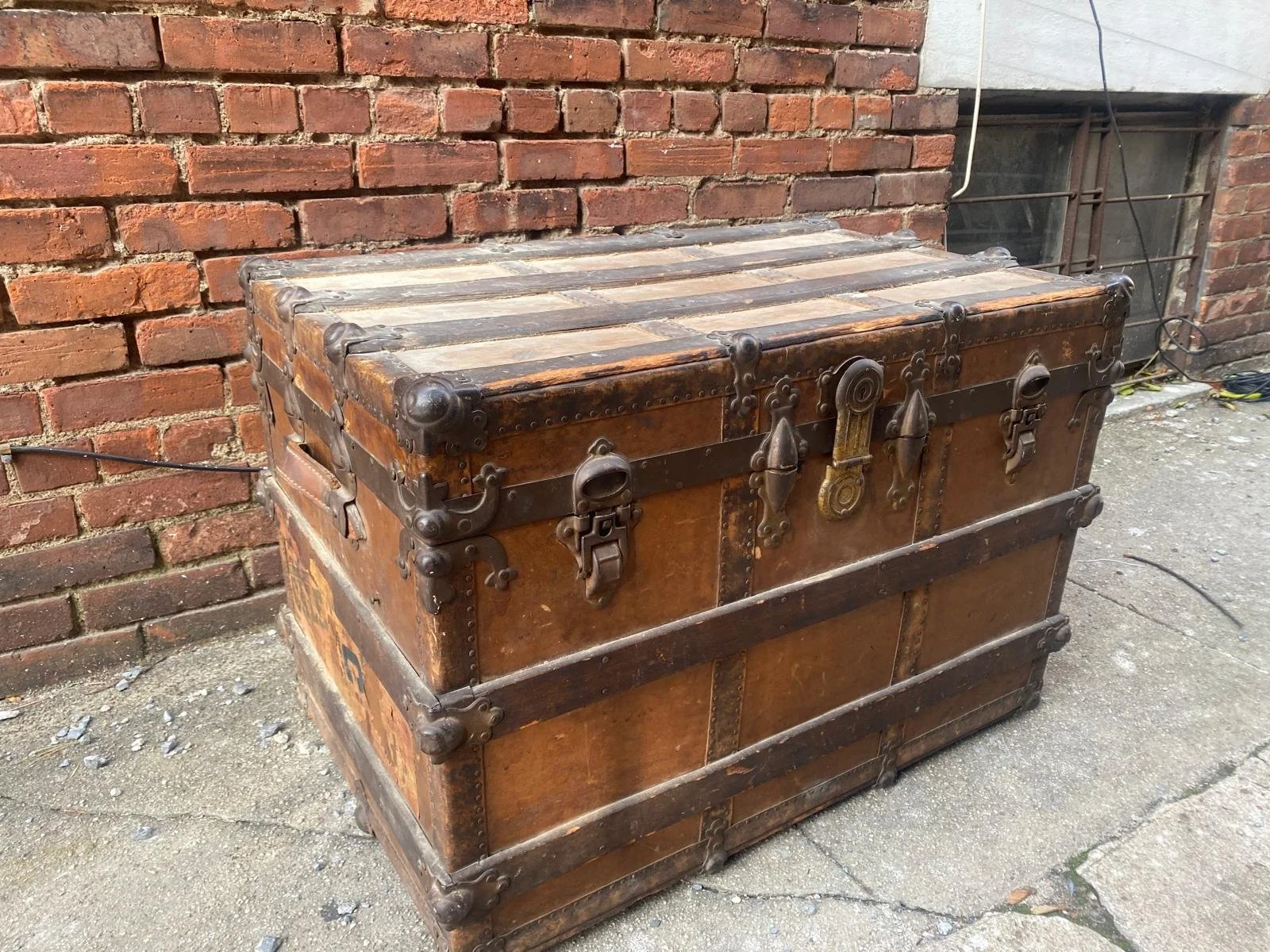 Antique Large Solid Wood and Brass Trunk (2).jpg