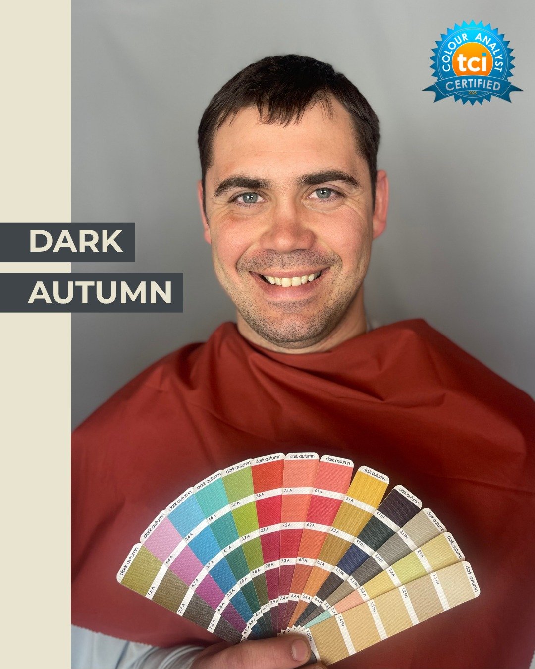 Color analysis is helpful for men too 🙂&zwj;↕️

A Dark Autumn! Such harmony!

🟤 Warm neutral undertone (yellow w/ a little blue)
🟤 Medium-high chroma
🟤 Dark value

#color12 #colortwelve #truecolourinternational #coloranalysis