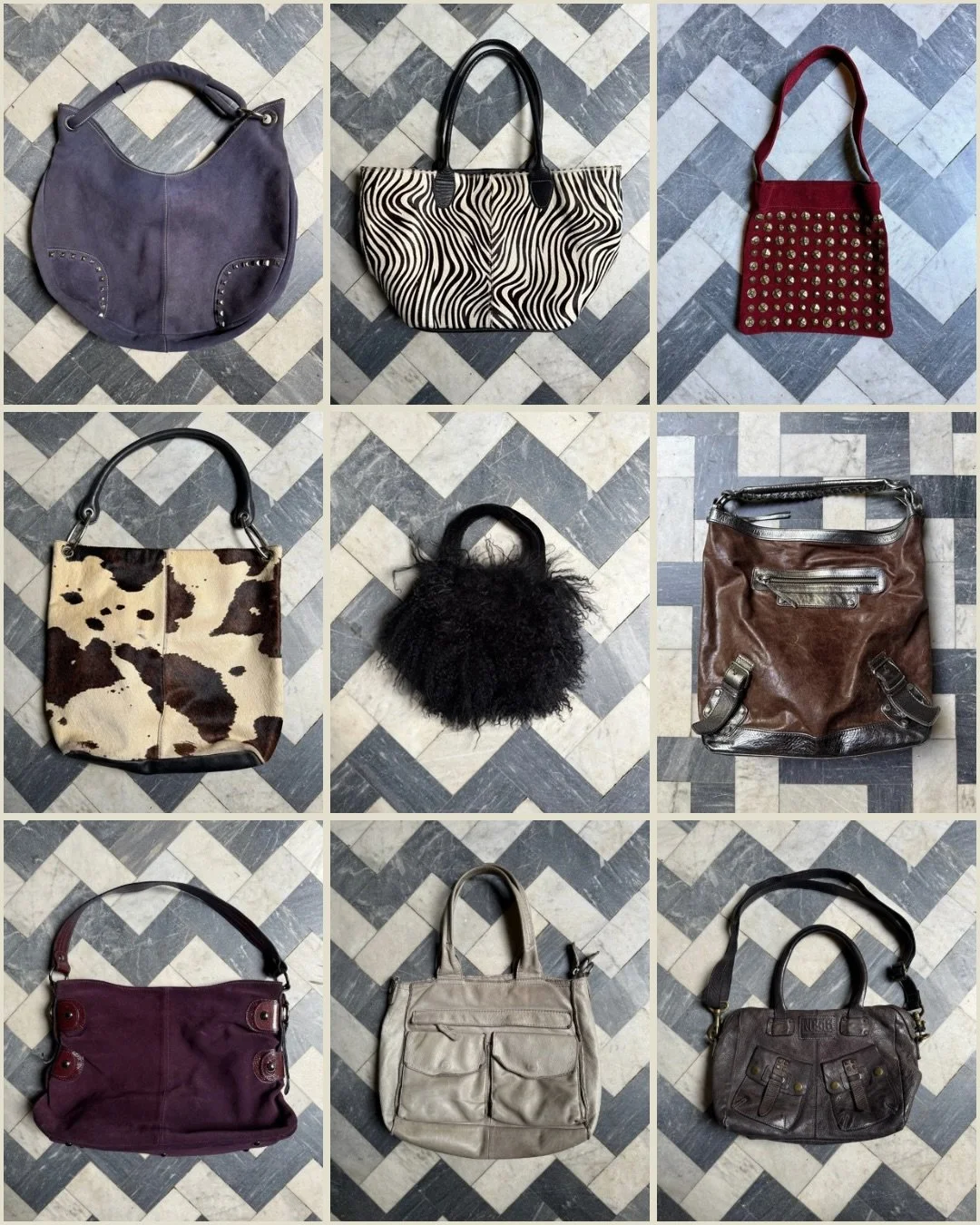 V&auml;skor i vinter🐑 

Kontrasterande texturer, slitet l&auml;der, ko-hud, mjuk mocka eller fluffig mongolian. Vad k&auml;nner du f&ouml;r?☃️✨🤍

#medk&auml;rlekfr&aring;nflorens #italianvintage #vintagev&auml;skor