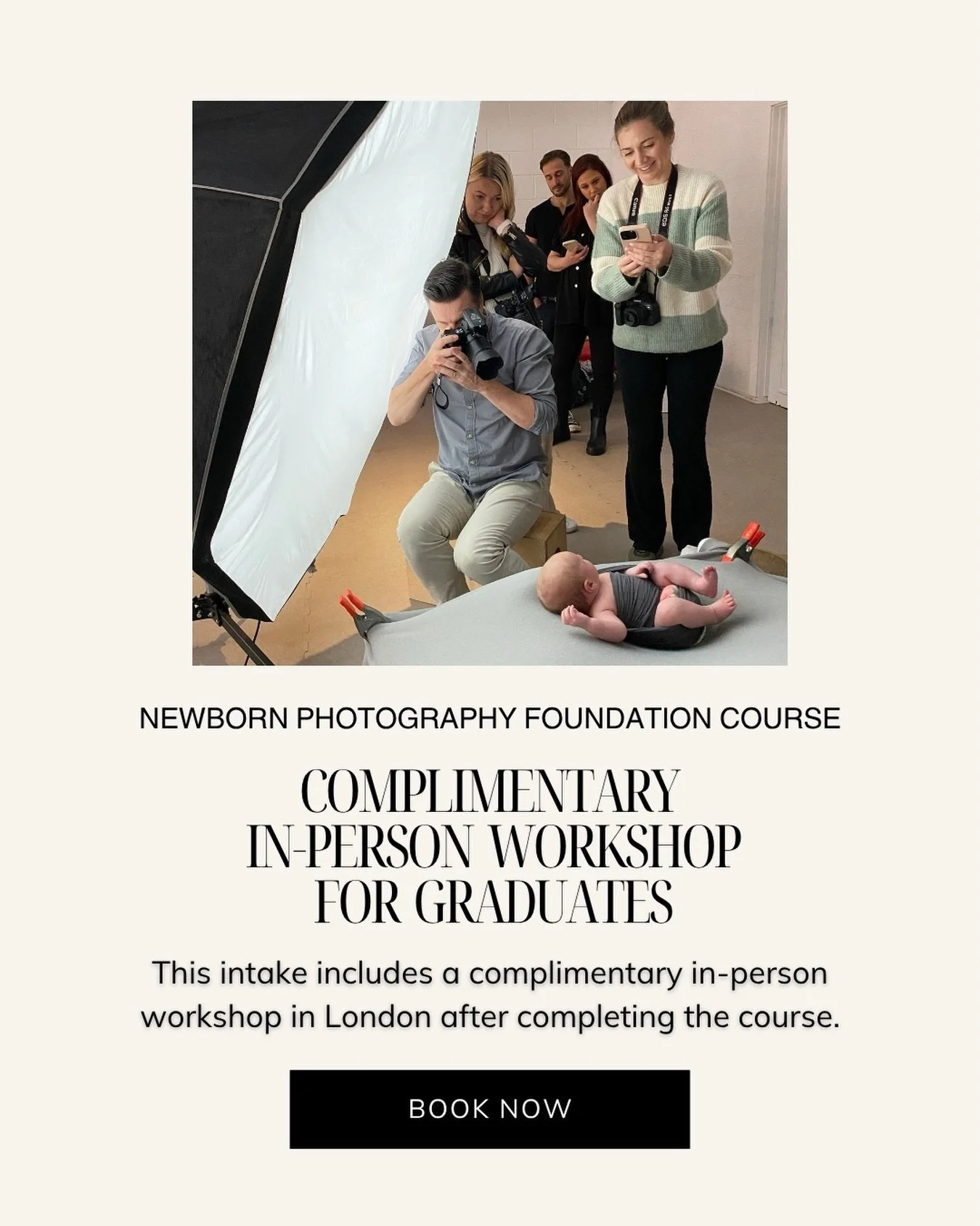 Complementary In-person workshop for graduates on the Newborn Photography Foundation Course ✨ 

For those who want to take their learning further, there is the option to attend an exclusive in-person workshop in London.

This hands-on training day gi