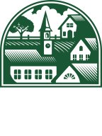 Logo featuring stylized Vermont landscape with church, houses, trees, labeled "Vermont History."