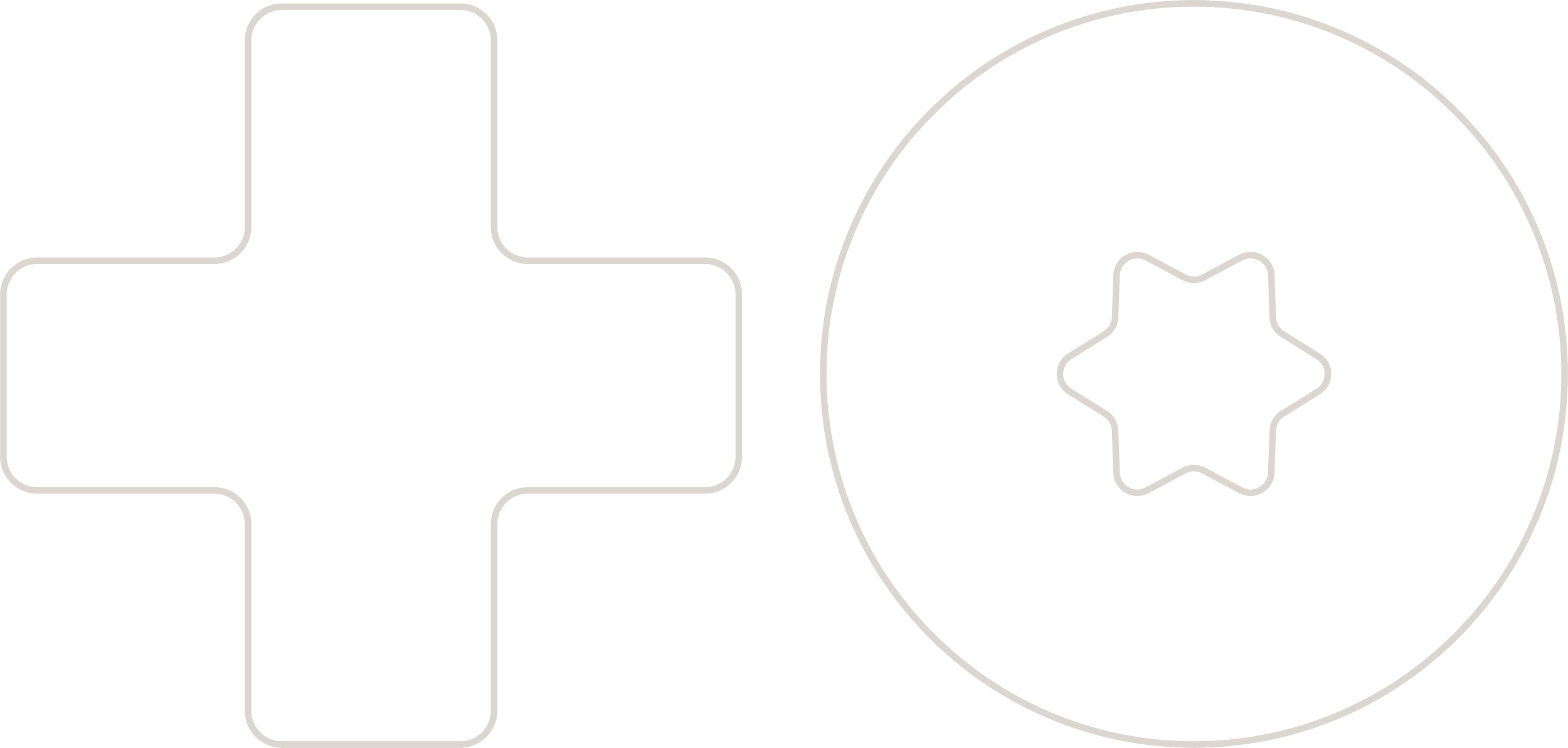 Une croix médicale et une pièce de monnaie avec une étoile à six branches au centre.