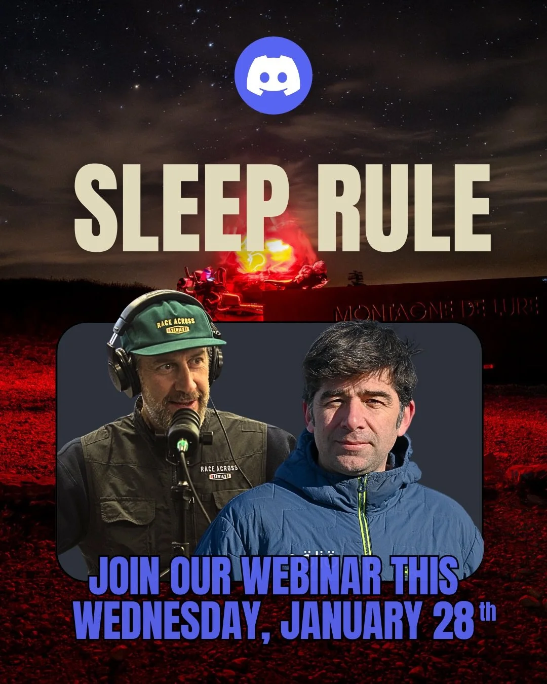 🌙 This Wednesday, January 28: the 3rd Race Across Series webinar! 

✨ Join us at 6:30 PM on our Discord to dive into a key topic in ultra-distance racing: SLEEP in ULTRA CYCLING 💤🚴‍♂️ 

🎙️ Speakers: 
👉 Rémy Hurdiel, Head of the STAPS 