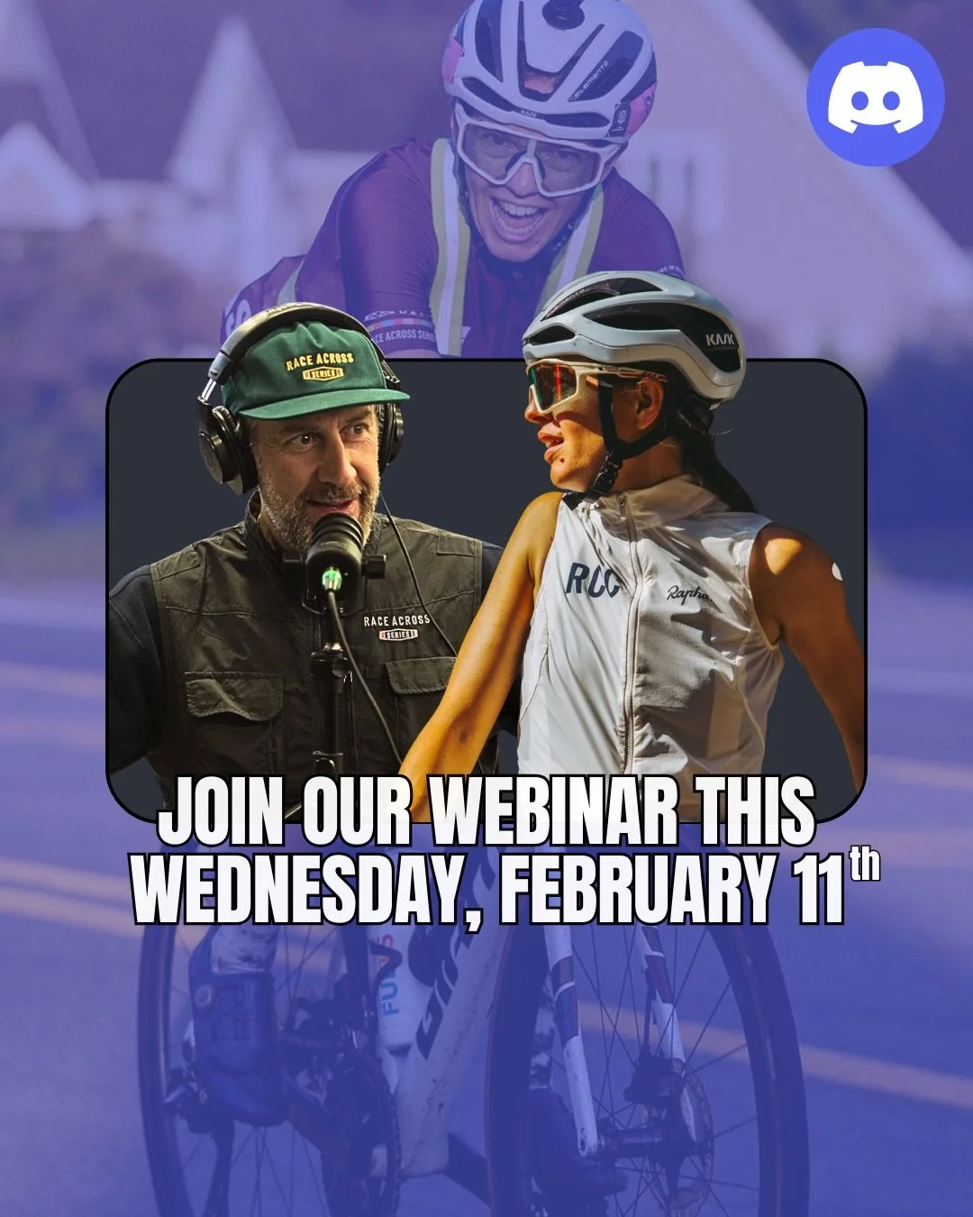 🌙 This Wednesday, February 11, the adventure continues&hellip; 

The 4th Race Across Series webinar goes live at 6:30 PM (Paris Time) on our Discord ✨ 

🎒🚴&zwj;♂️ This time, we&rsquo;re taking you behind the scenes of ultra-cycling with Elsa Lagac