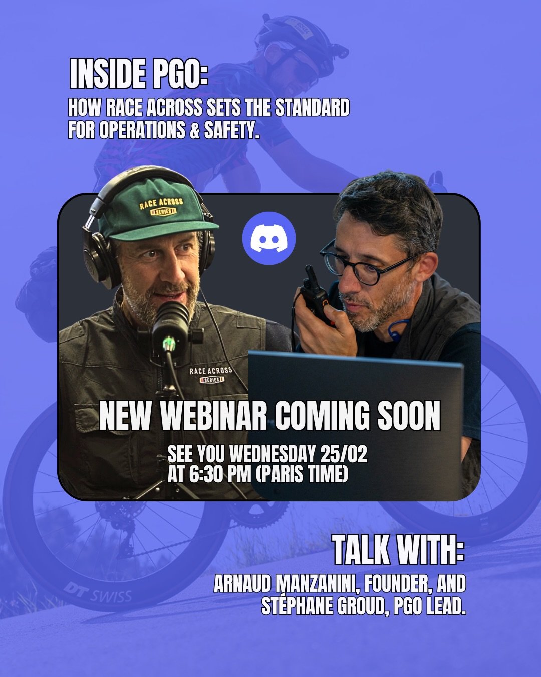 🚨 New webinar! Join us on Wednesday 25/02 for our 5th session. 

🧑&zwj;💻 We&rsquo;ll welcome St&eacute;phane Groud, Head of the PGO (Operational Management Post). The goal? To explain how the Race Across Series ensures your safety for a smooth, wo
