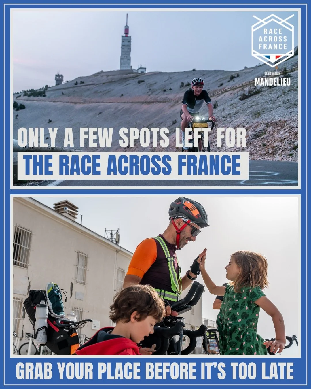 🇫🇷 🚨 LAST CALL FOR RAF! 

🎫 The 2026 Race Across France to Mandelieu is shaping up to be legendary. With over 1,360 riders already signed up, only a handful of bibs remain for this massive event. 

Why join the adventure? 

🗺️Cross through 30 br
