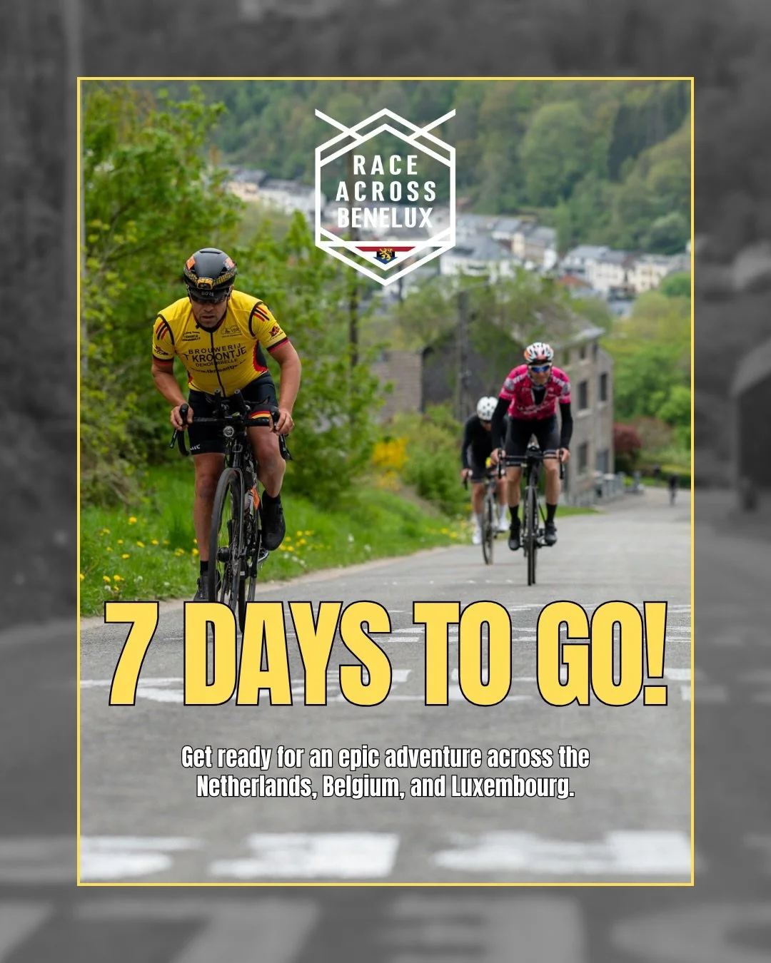 🚴&zwj;♂️ D-7, 𝐑𝐚𝐜𝐞 𝐀𝐜𝐫𝐨𝐬𝐬 𝐁𝐞𝐧𝐞𝐥𝐮𝐱! 

🌤️ Our adventure is just around the corner, and we have great news: the sun is coming! 

It looks like warm weather is waiting for you on the roads. But watch out, friends! That doesn&rsquo;t me