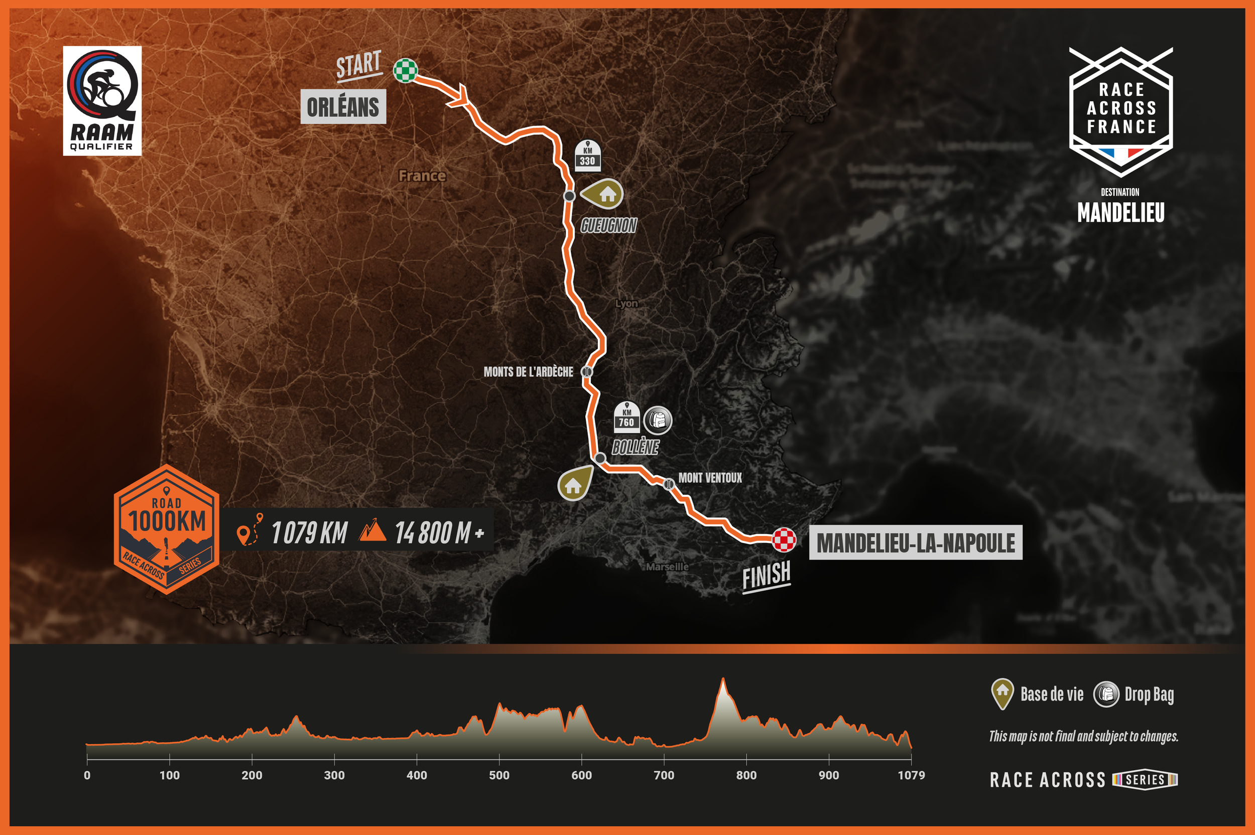Race Across France - map - 1000 - ultra distance