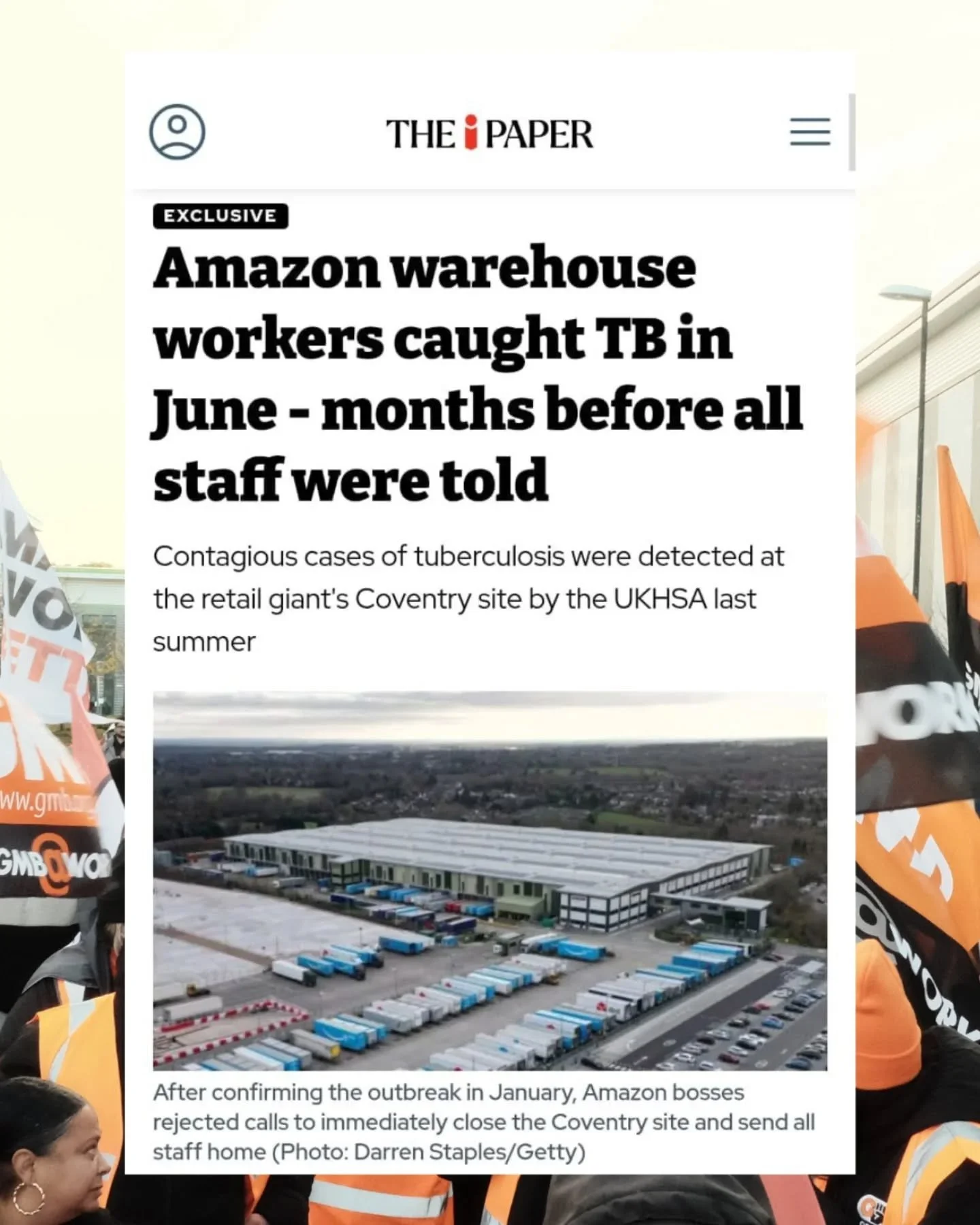 The TB outbreak in Coventry raises serious questions about corporate practices at Amazon. 

Lessons must be learned and for workers must get sick pay from day one.

People before profit.

🟧 GMB