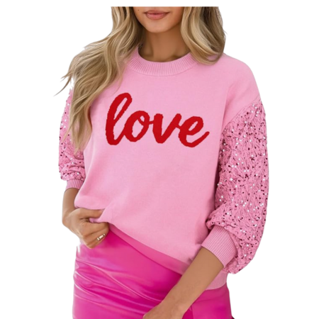Pink Love Sweater with sequined sleeves