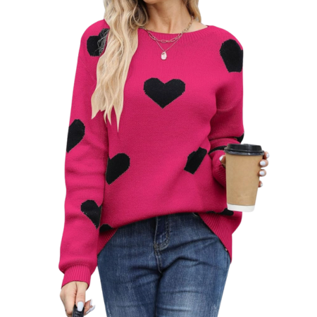 Pink sweater with black hearts