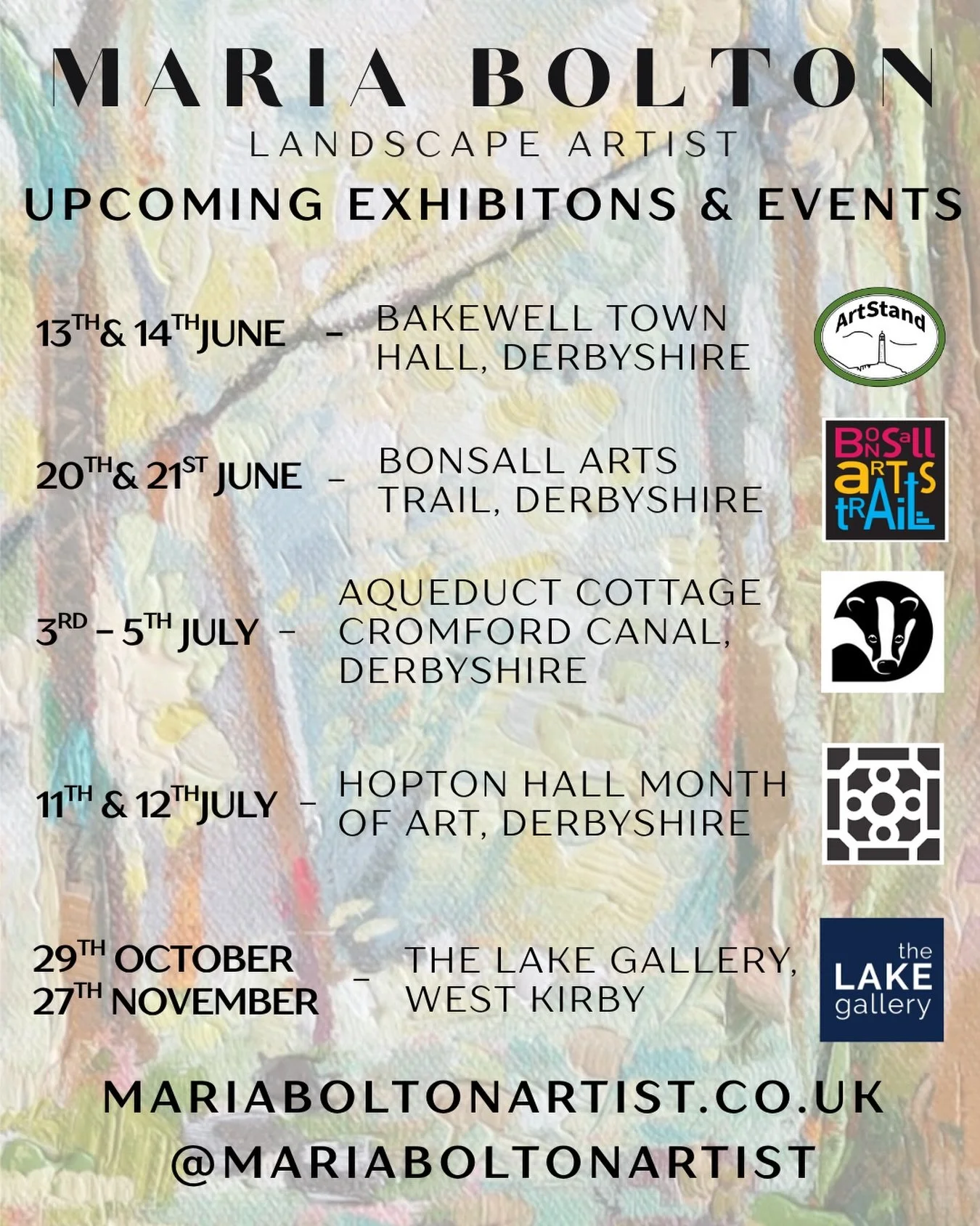 ✨ Exciting months ahead ✨ I&rsquo;m delighted to be exhibiting across Derbyshire and beyond over the coming months &mdash; with opportunities to see my latest landscape work in beautiful venues and alongside some wonderful local art events.
📍 Bakewe