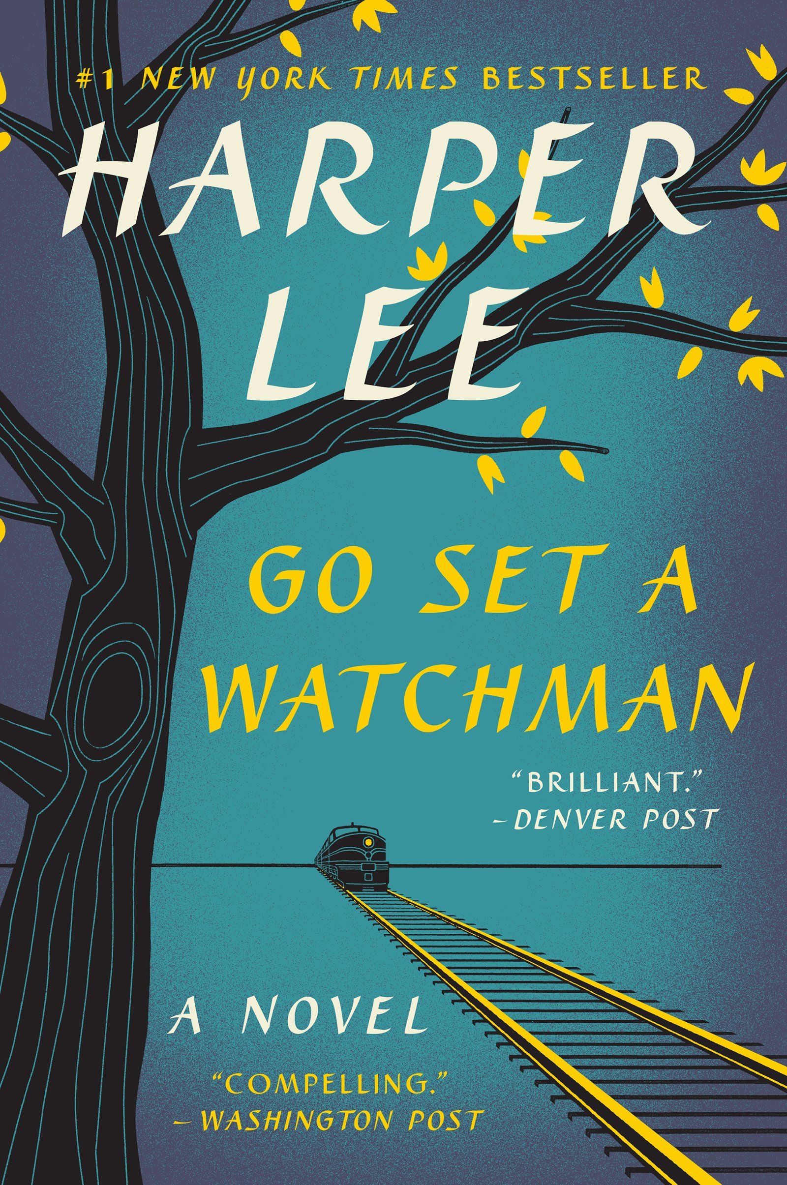 Cover of the book 'Go Set a Watchman' by Harper Lee, featuring a stylized illustration of a tree and train tracks.