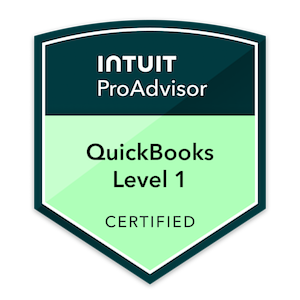 Badge indicating certification from Intuit ProAdvisor for QuickBooks Level 1