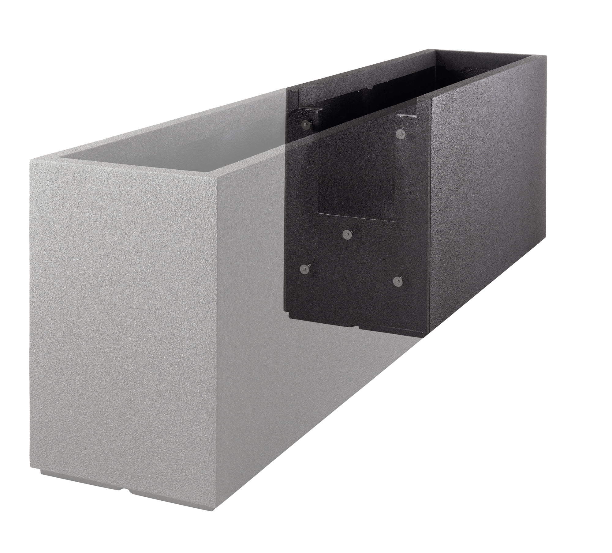 Rectangular gray planter box on black background