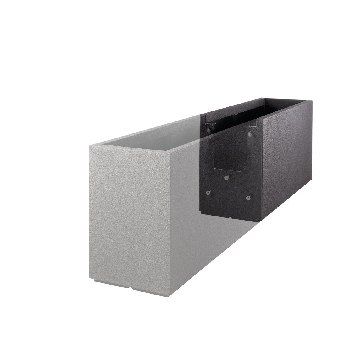 Rectangular gray planter box on black background