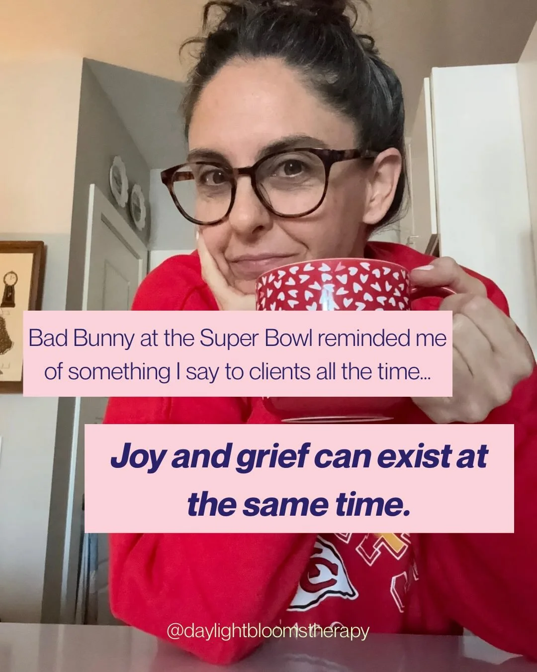Last night, Benito reminded me of something I talk about with clients all the time.

Joy doesn&rsquo;t mean the grief is gone. It means you&rsquo;re still here.

Watching Bad Bunny dance, smile, and fully inhabit joy on the biggest stage in the world