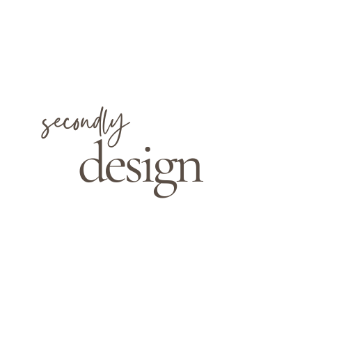 Text reads "secondly design" in a minimalist font with a white background.