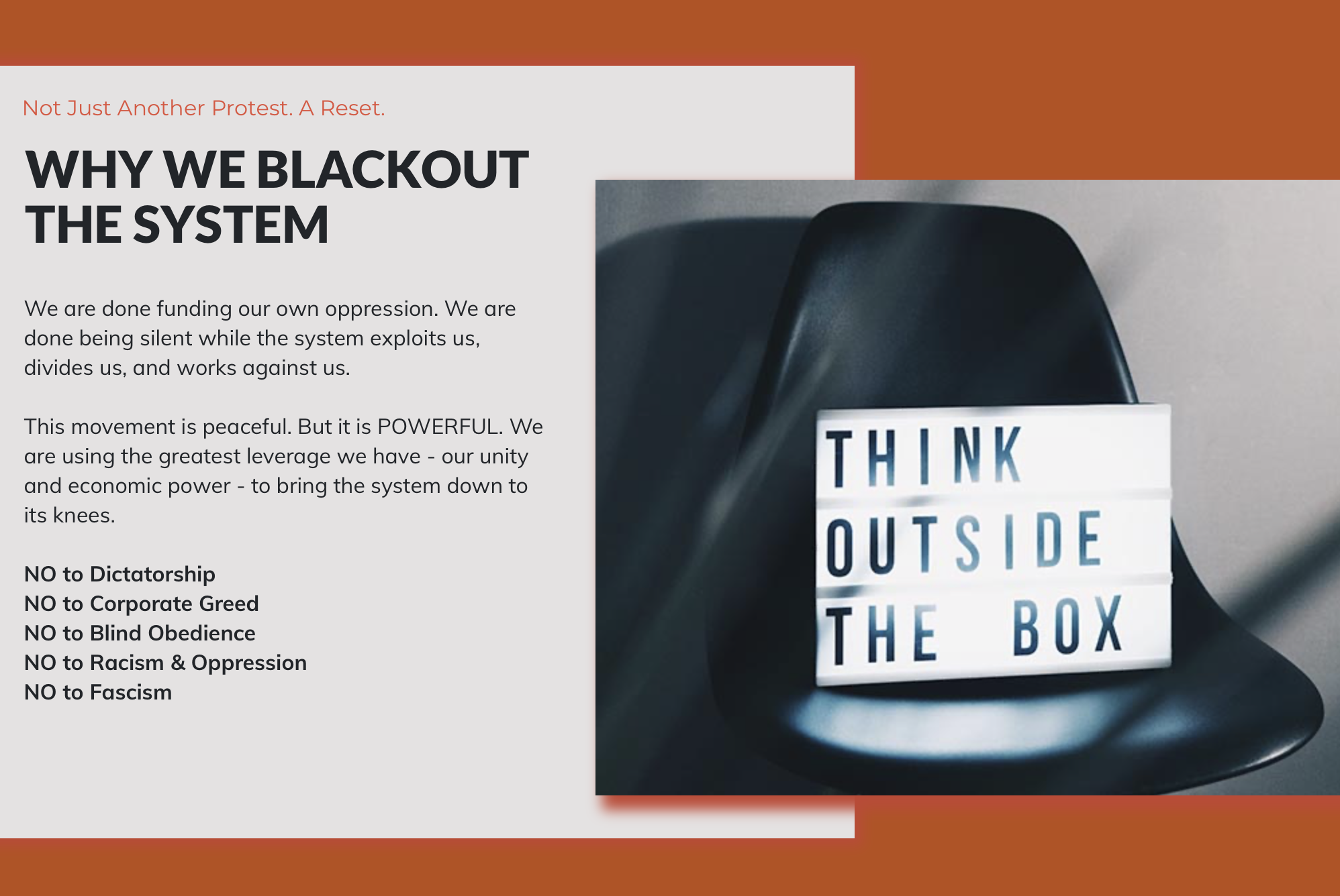 Collective Action to BLACKOUT The System