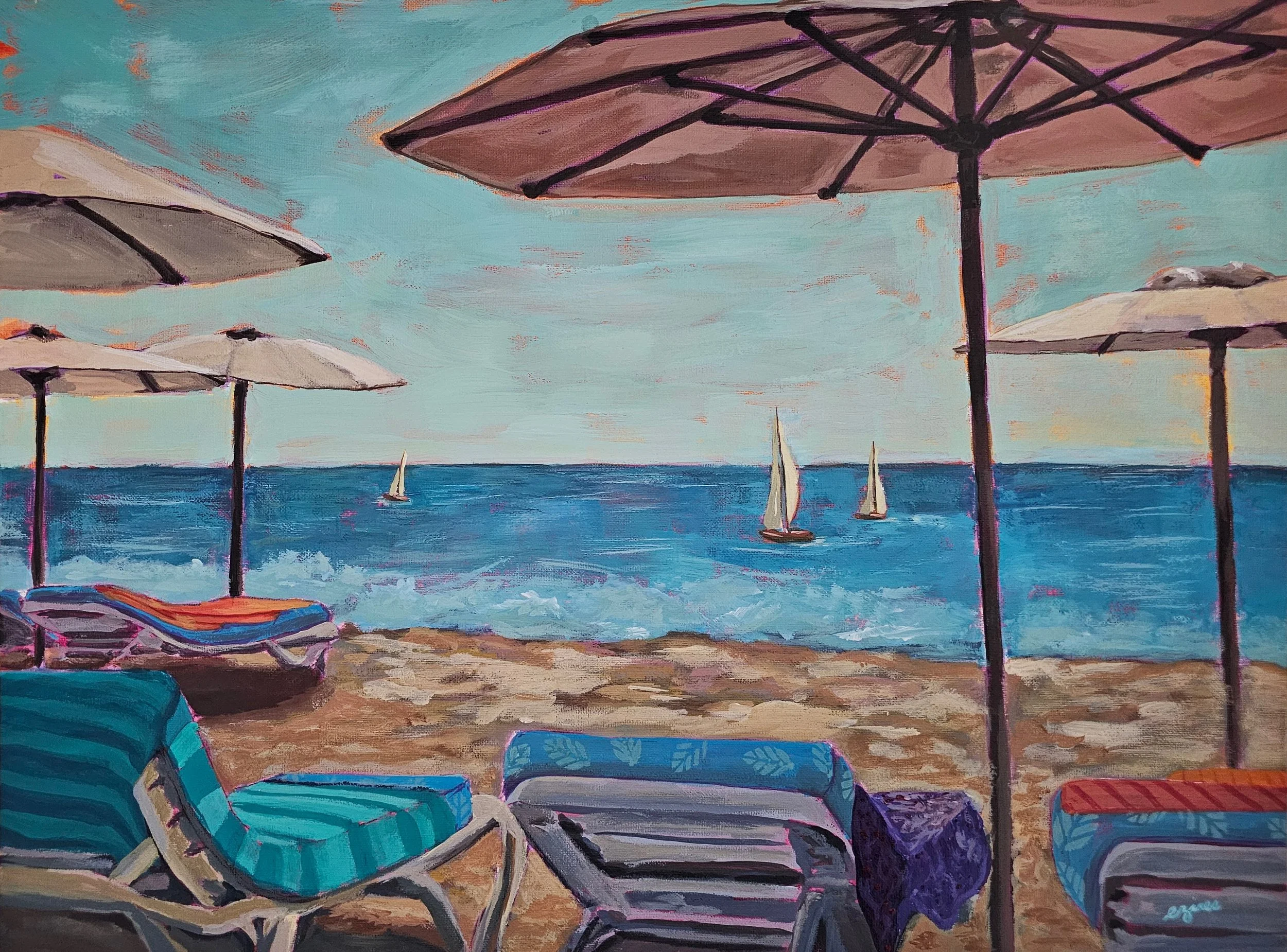 "Sunny Torrelominos Spain" 18 in x 24 in, acrylic on canvas board 