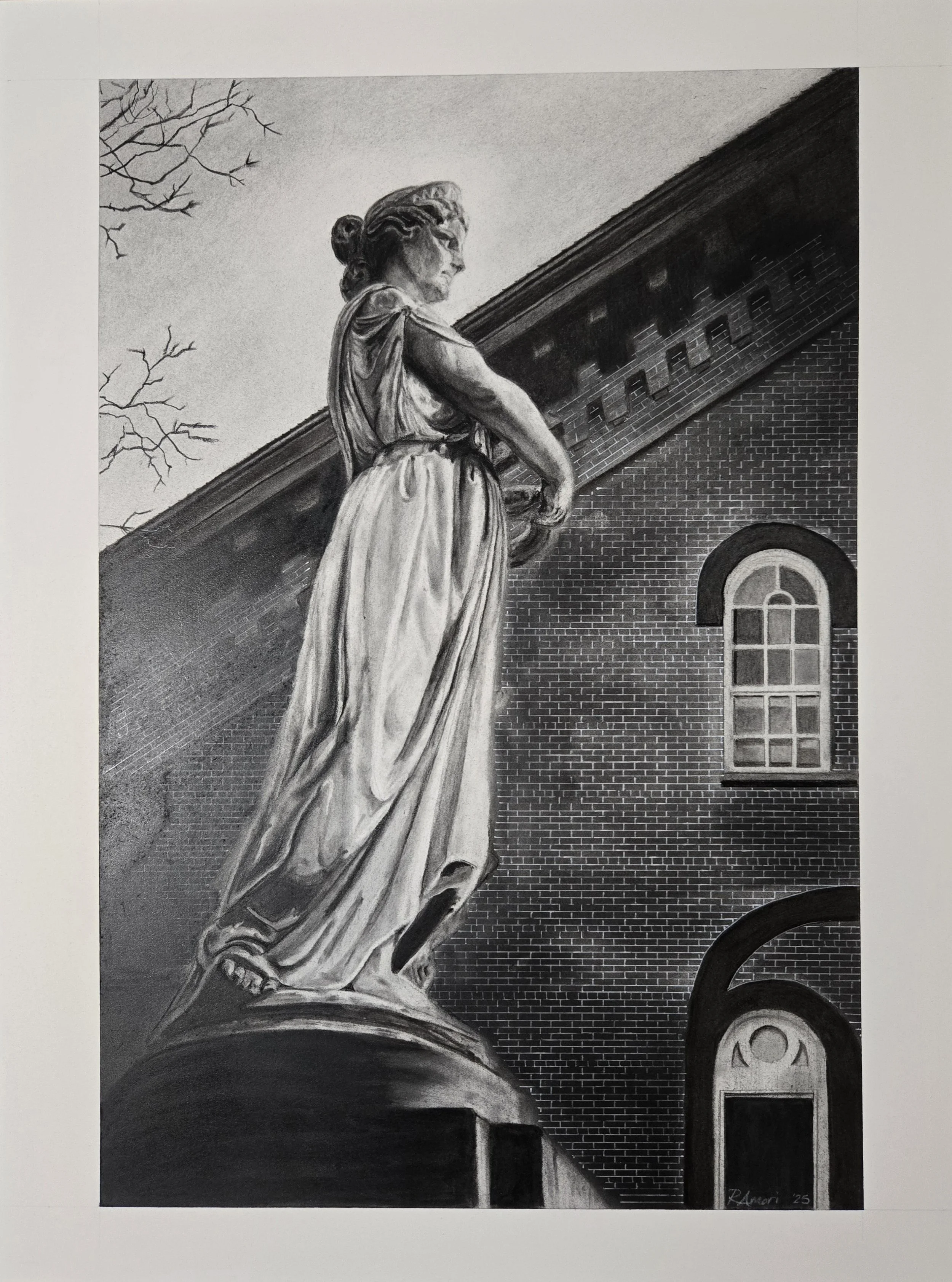 Richard Amori - 
Detroit, Michigan. "America - Caledonia Court House, St Johnsbury VT"
Charcoal on paper
18 x 24 in
