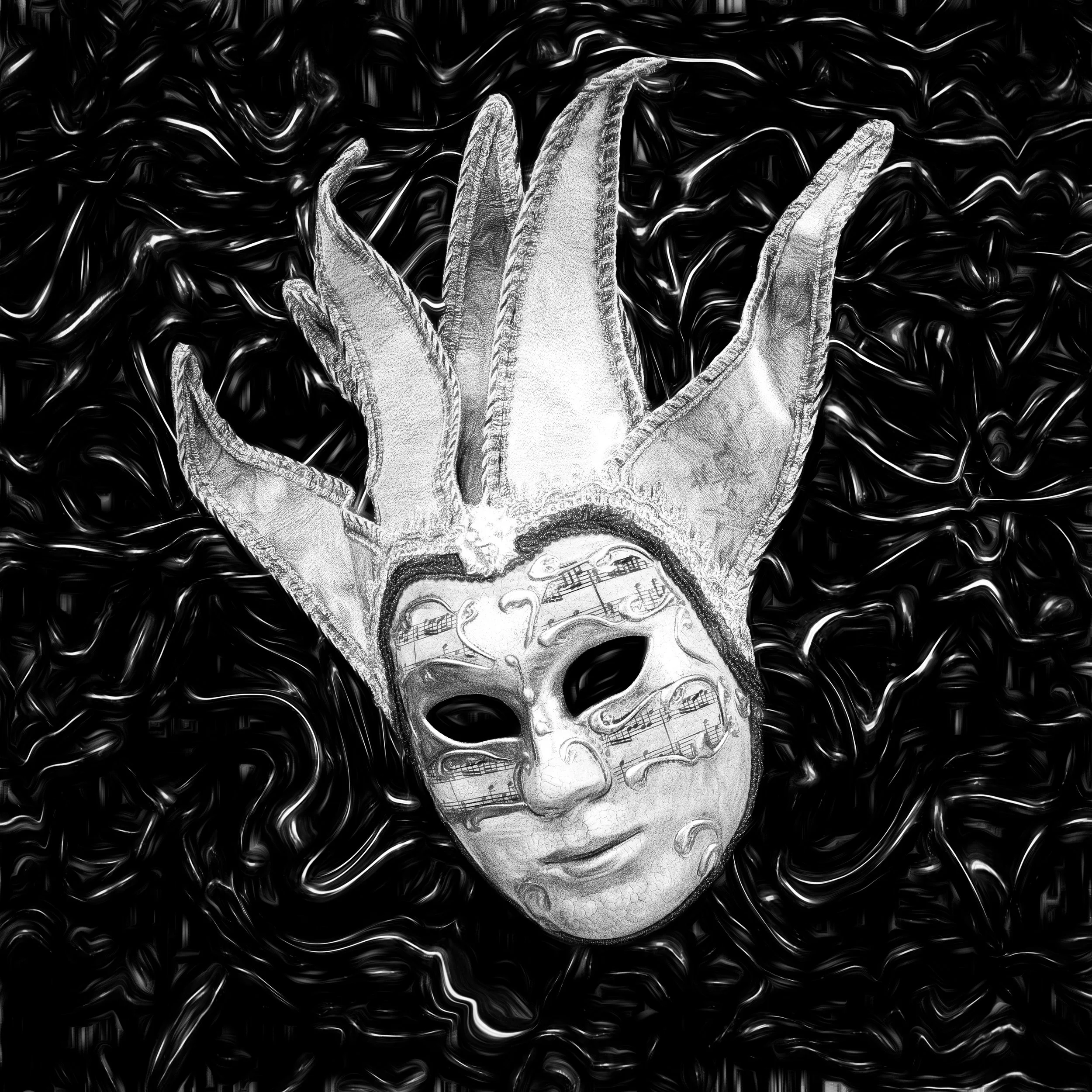 “The Mask Knows,” 12 x 12 in, photography, digital collage and transformation, archival pigment print. 