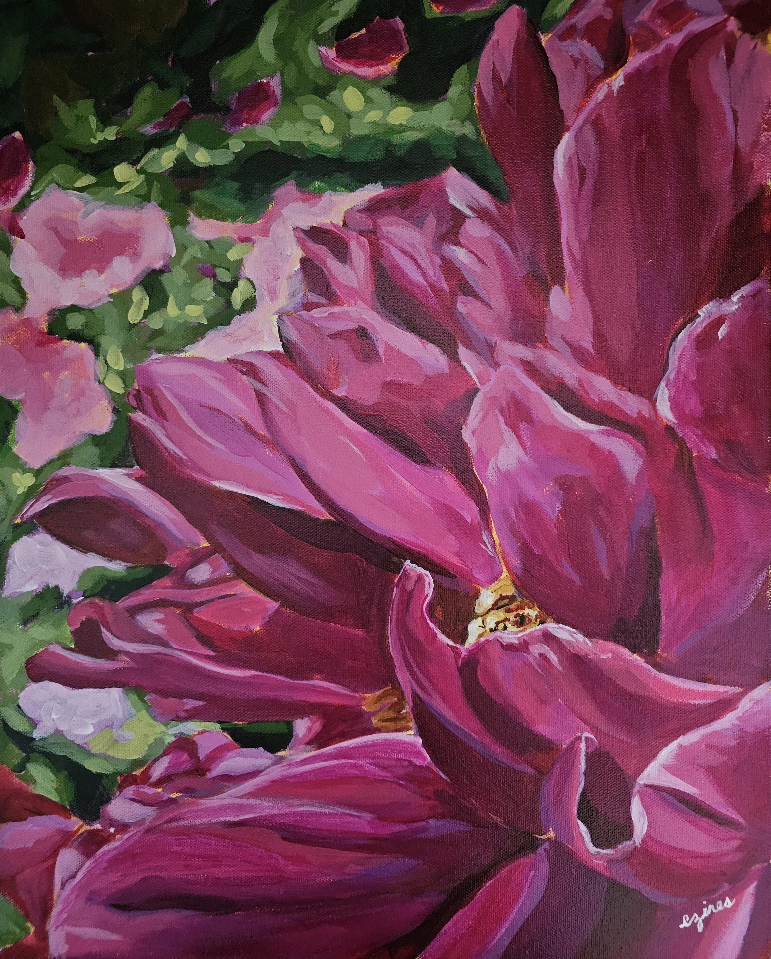 "Pink Blooms" 16 in x 20 in, acrylic on stretched canvas