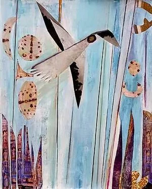Judy Fox -

Lenox, Massachusetts.  
"Bird Up High" 
Mixed Media
12 x 16 in