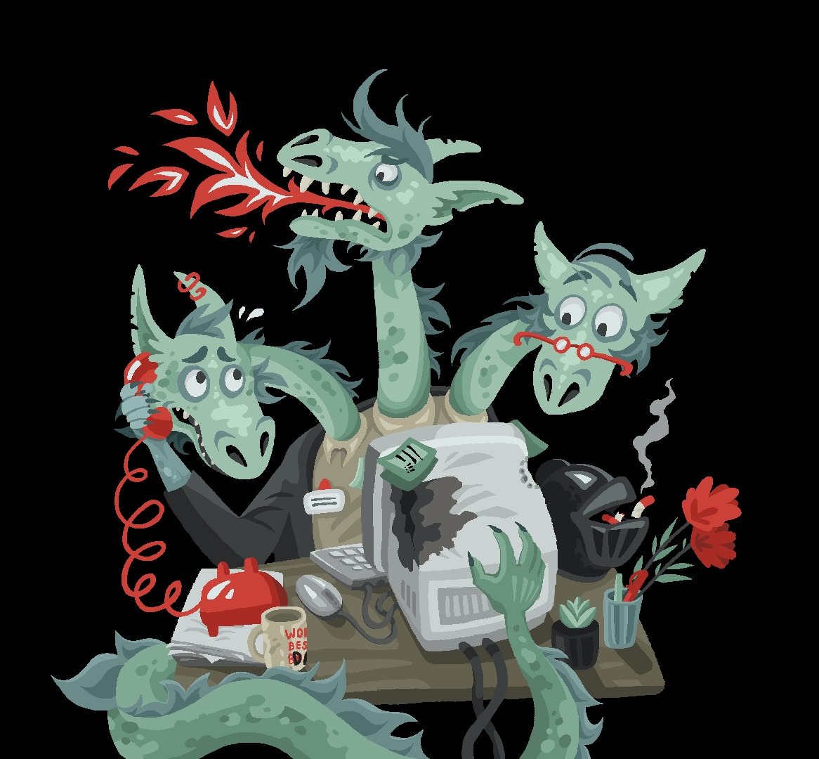 “Office Dragon”, 1000 x 1000 px, digital drawing (Procreate)