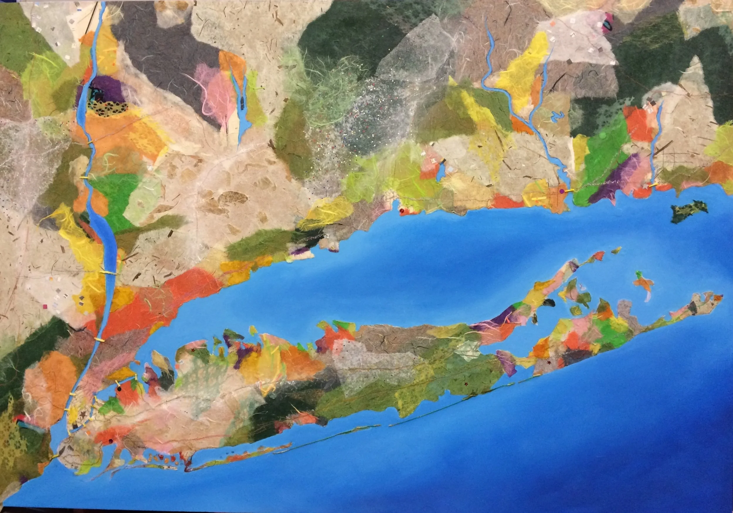 Remmi (Andrea) Franklin - Milton, Massachusetts  - "Fly By Long Island” 
Mixed media
40 × 30 in